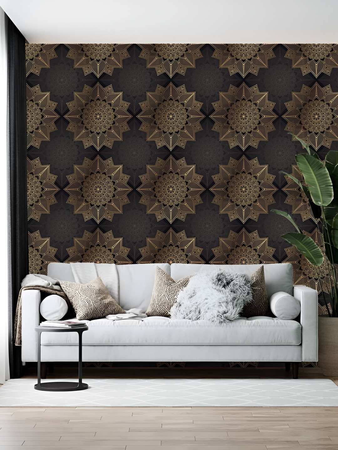 Wallpics Black & Brown Printed Wallpaper