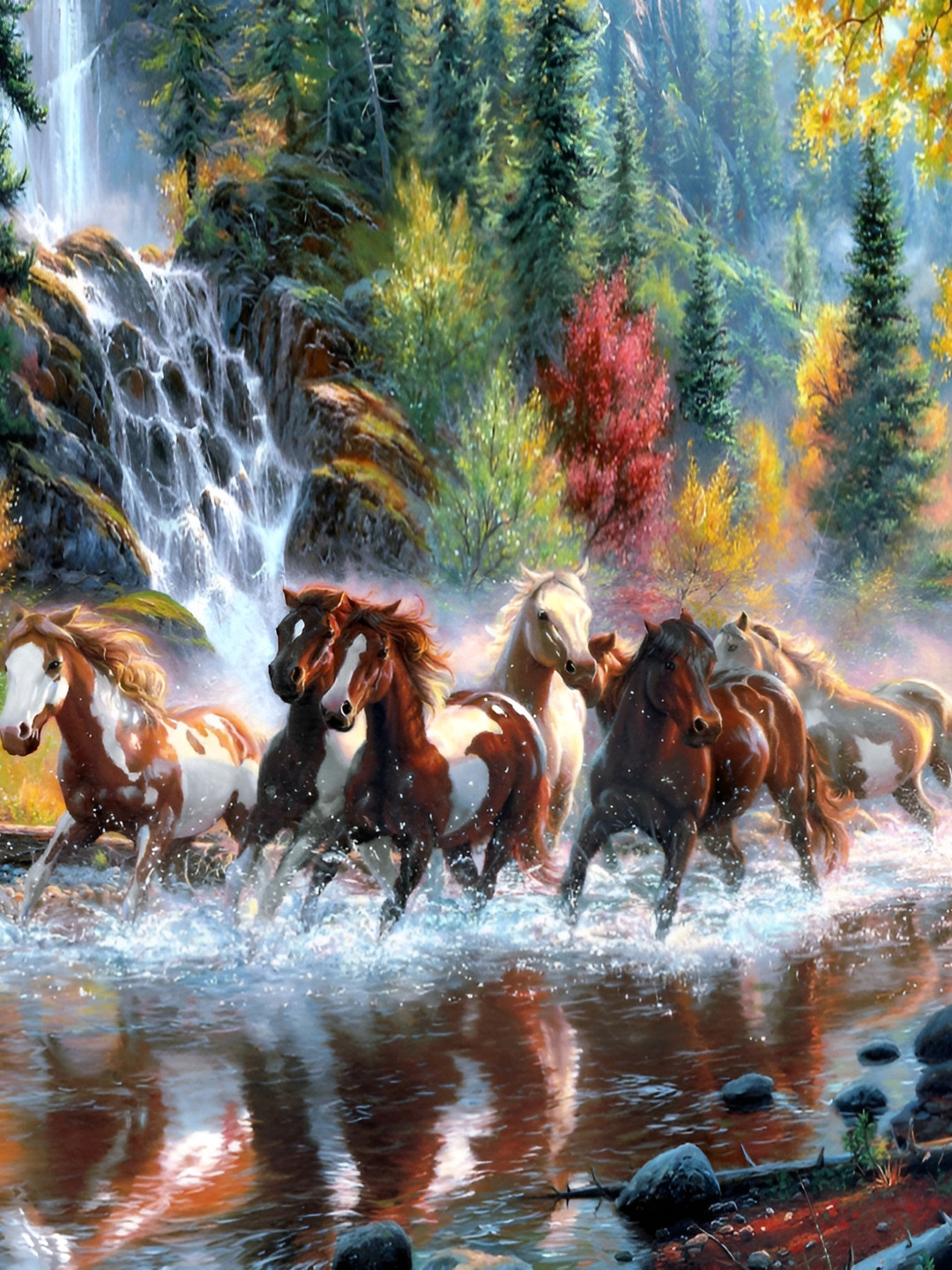 Wallpics Brown & Green Horses Printed Self-Adhesive Wallpaper