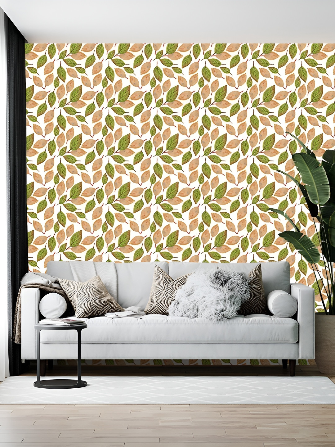 Wallpics Green & Brown Floral Printed Self-Adhesive Wallpaper