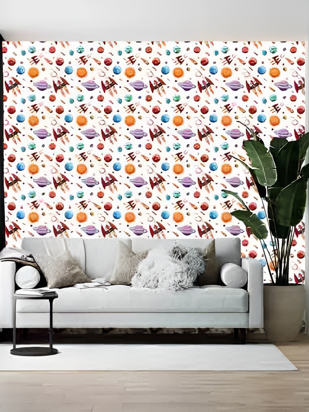 Wallpics White & Blue Decorative Printed Self-Adhesive Wallpaper