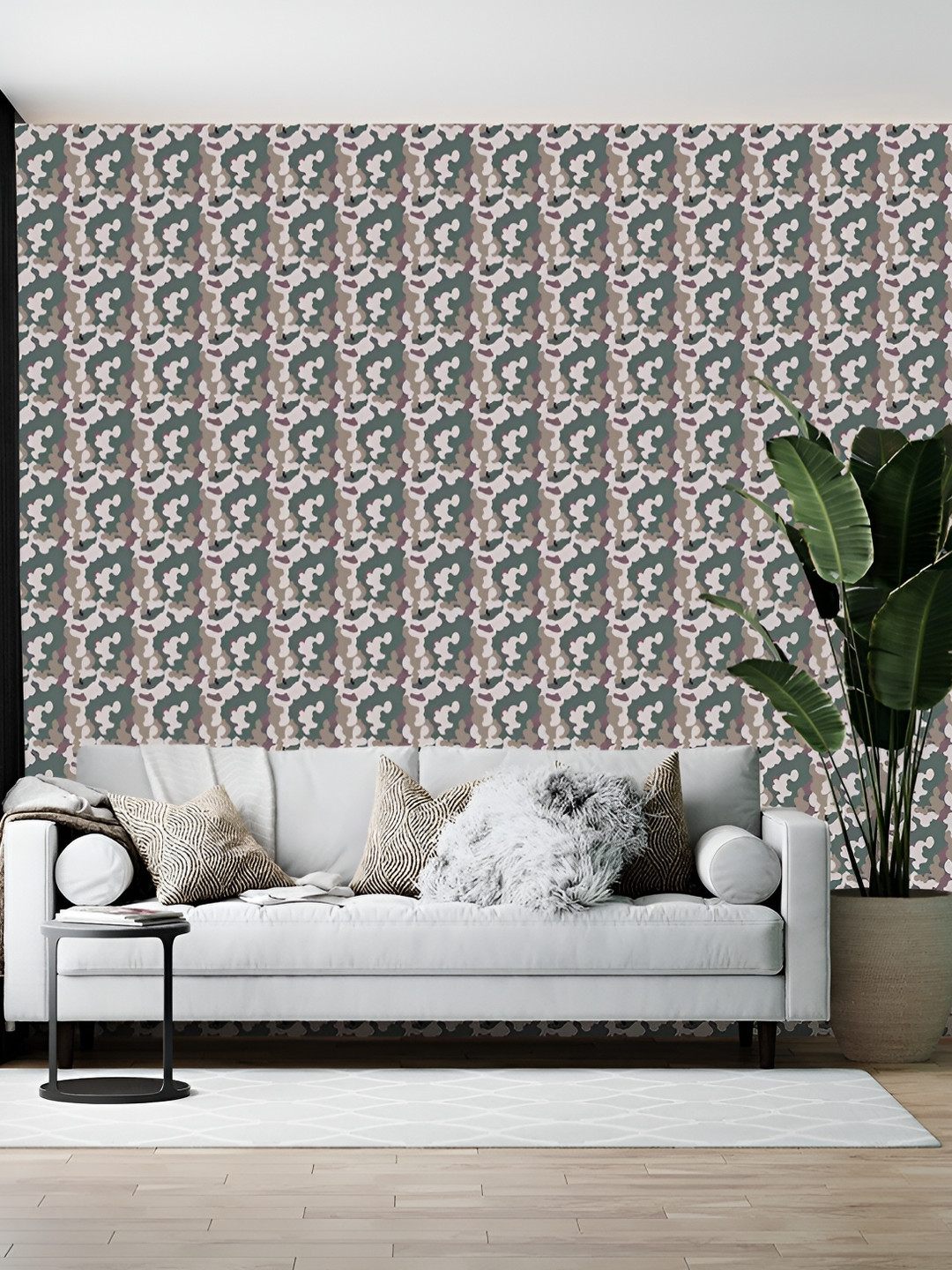 Wallpics Grey & Green Printed Self-Adhesive Wallpaper