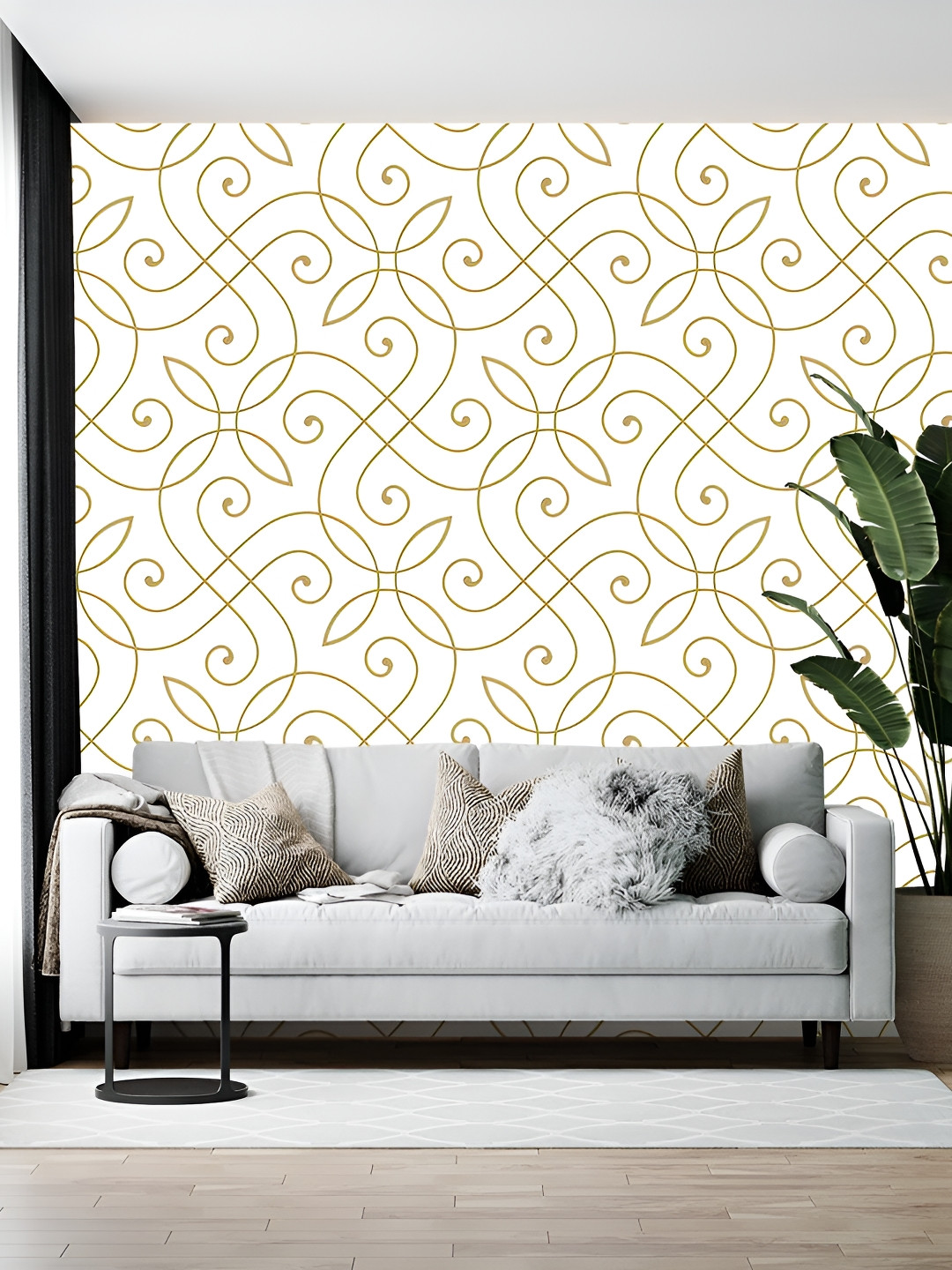 Wallpics White & Yellow Printed Wallpaper