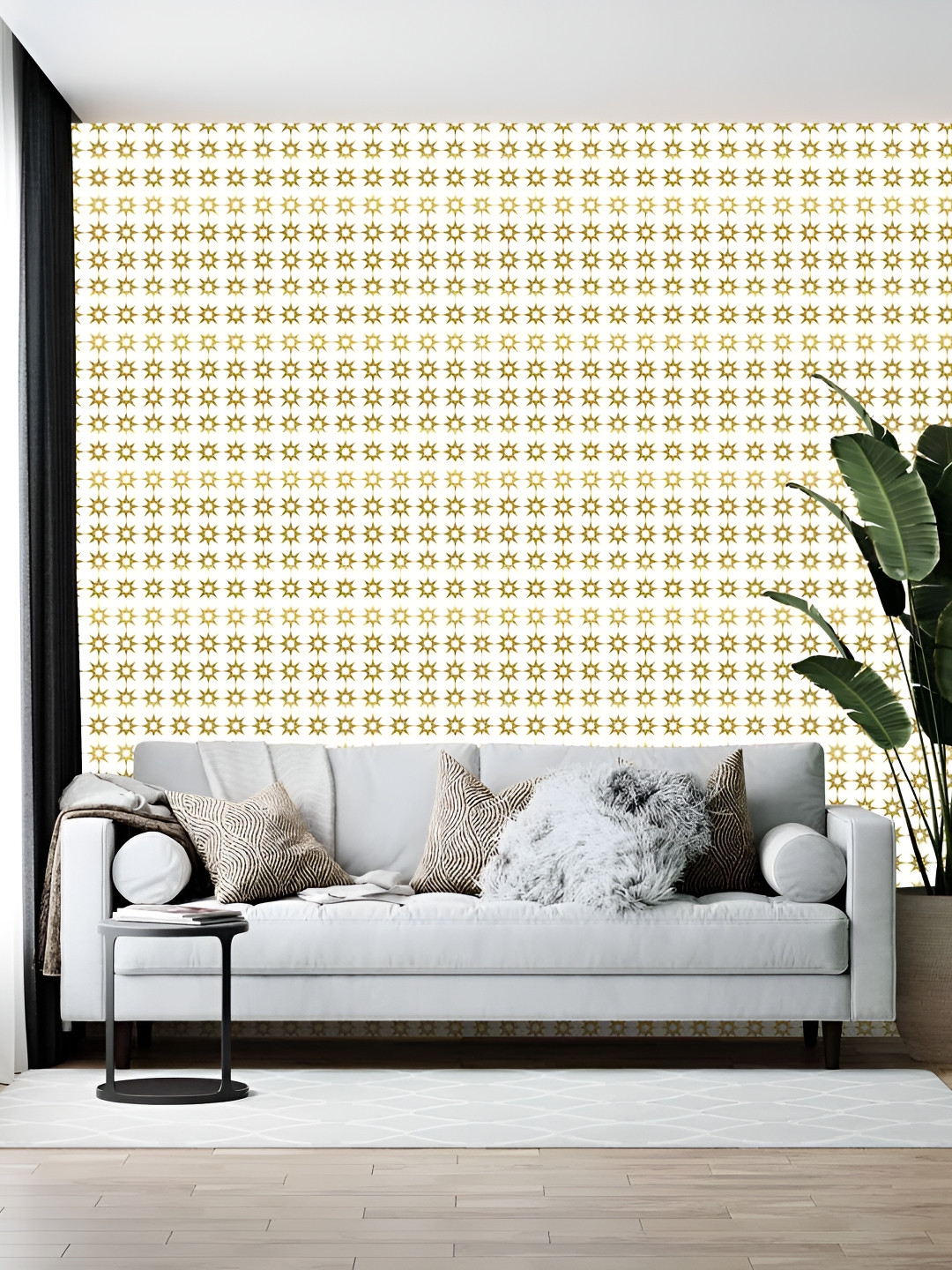 Wallpics White & Yellow Geometric Printed Wallpaper