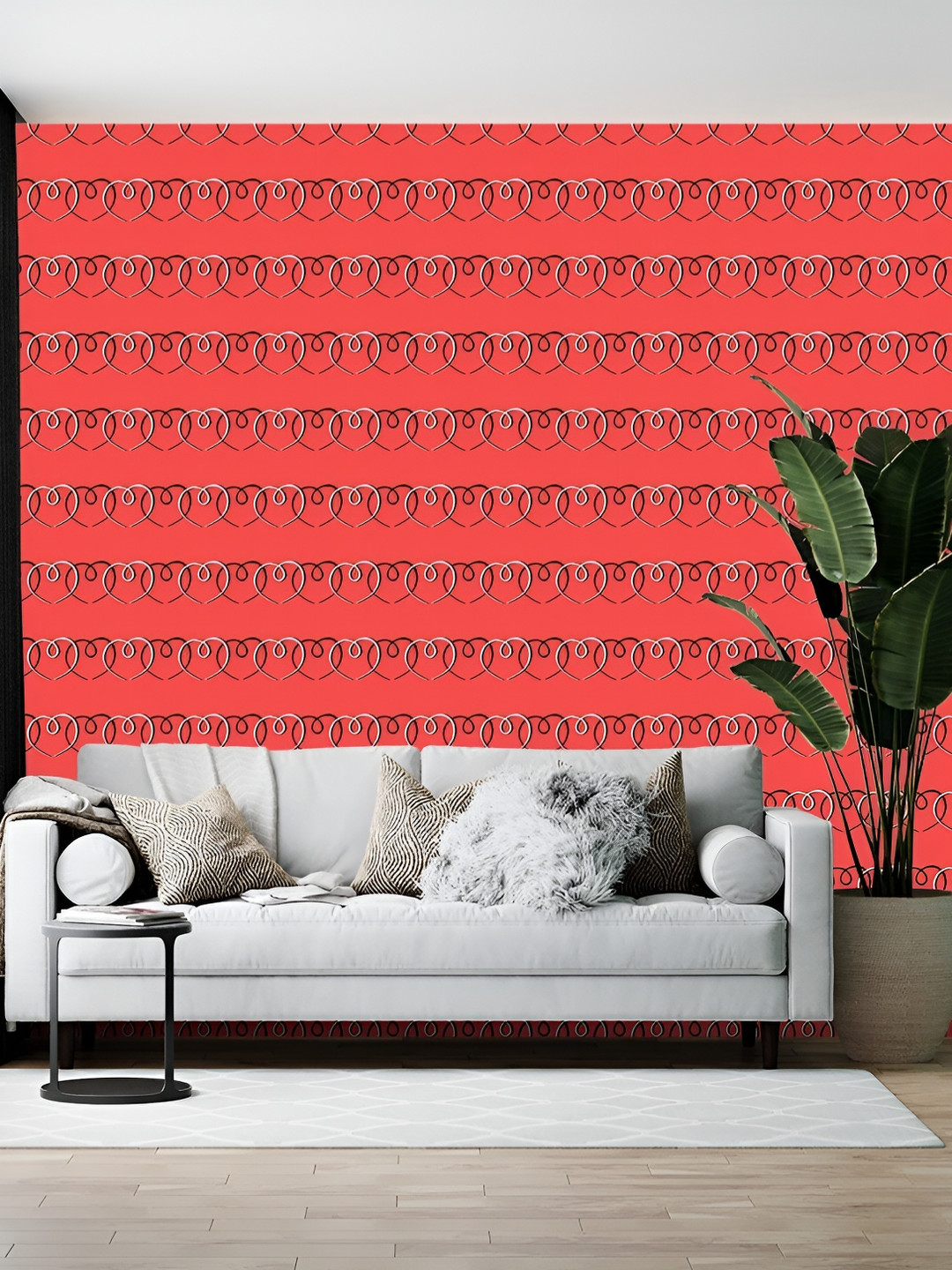Wallpics Red & Black Abstract Printed Self-Adhesive Wallpaper