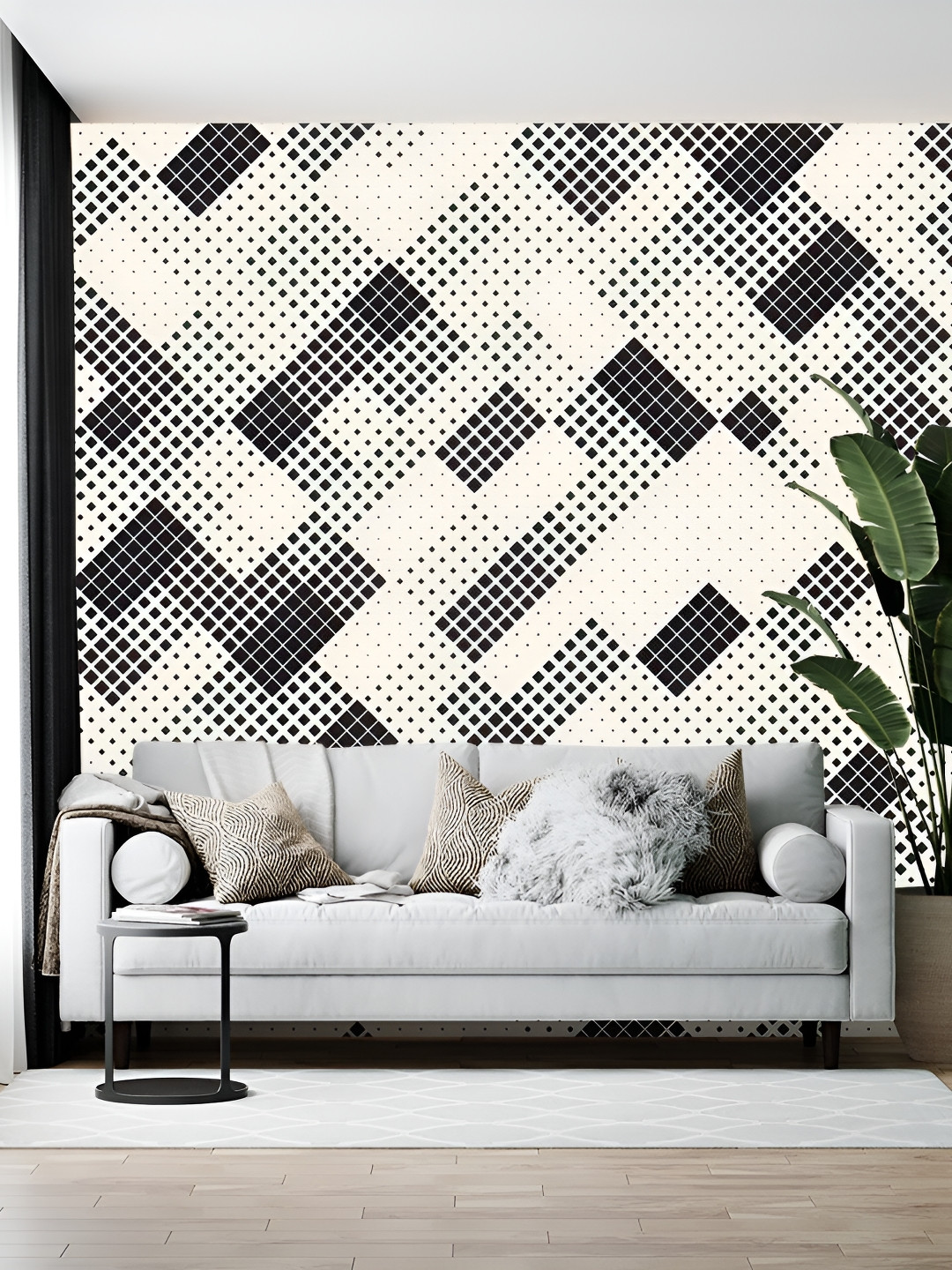 Wallpics White & Black Abstract Printed Wallpaper