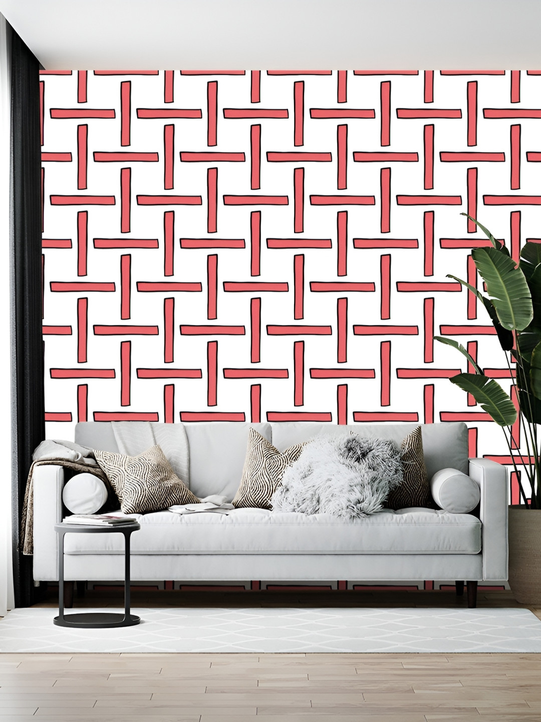 Wallpics White & Red Geometric Printed Self-Adhesive Wallpaper