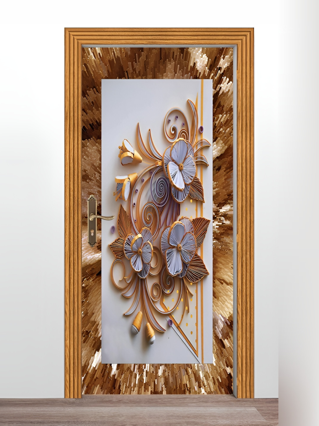 Wallpics Brown & Grey Printed Door Sticker