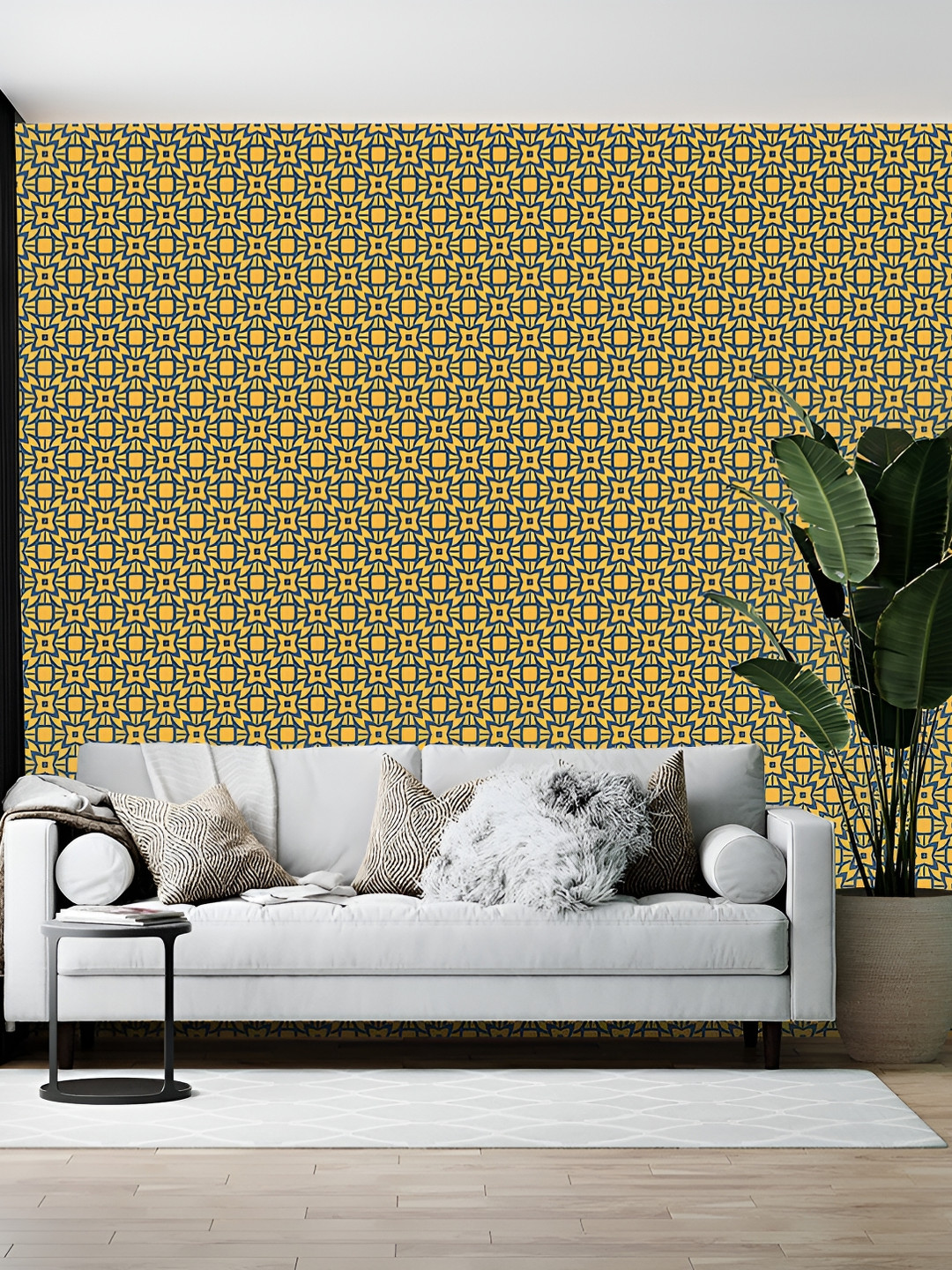 Wallpics Yellow & Grey Printed Self-Adhesive Wallpaper