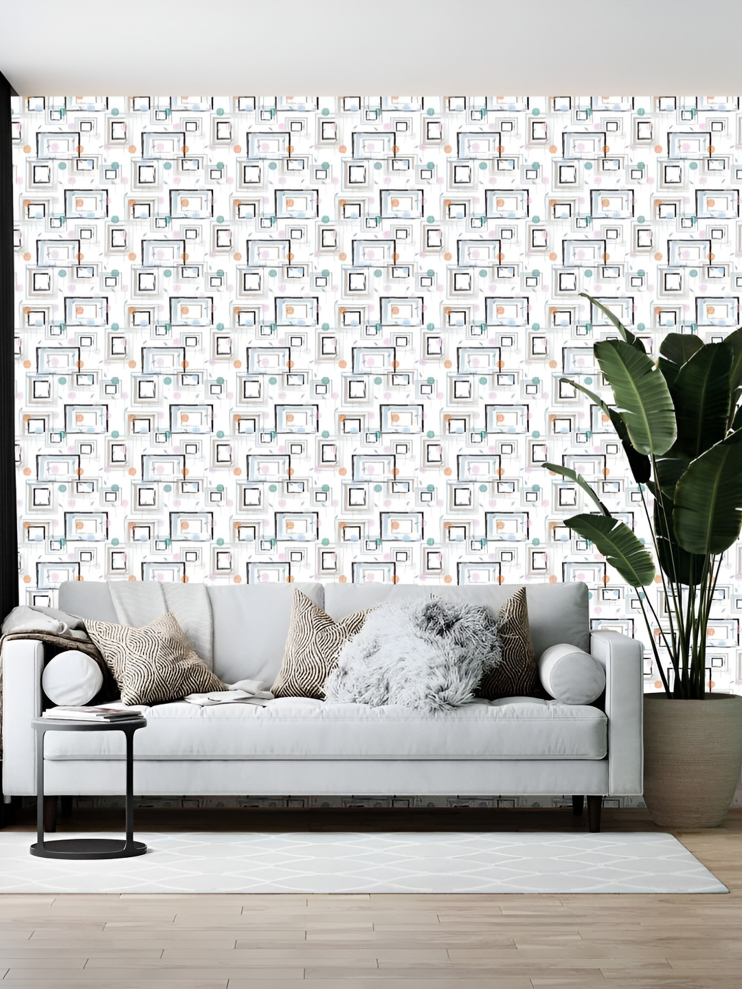 Wallpics Off White & Black Abstract Printed Self-Adhesive Wallpaper