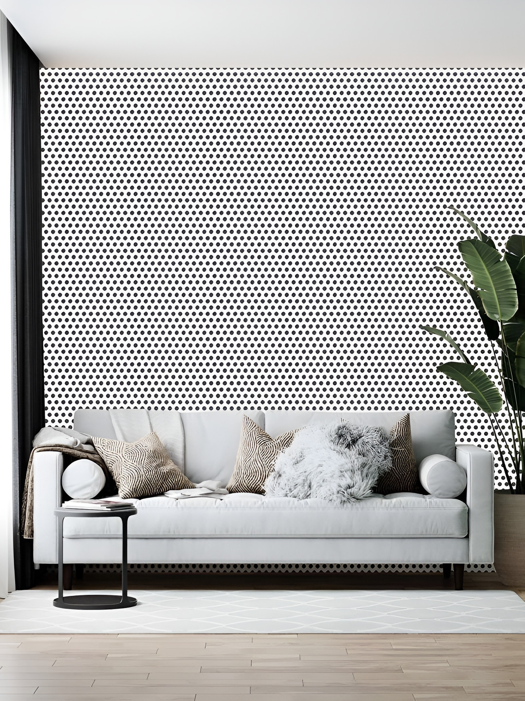 Wallpics White & Black Polka Dots Printed Wallpaper