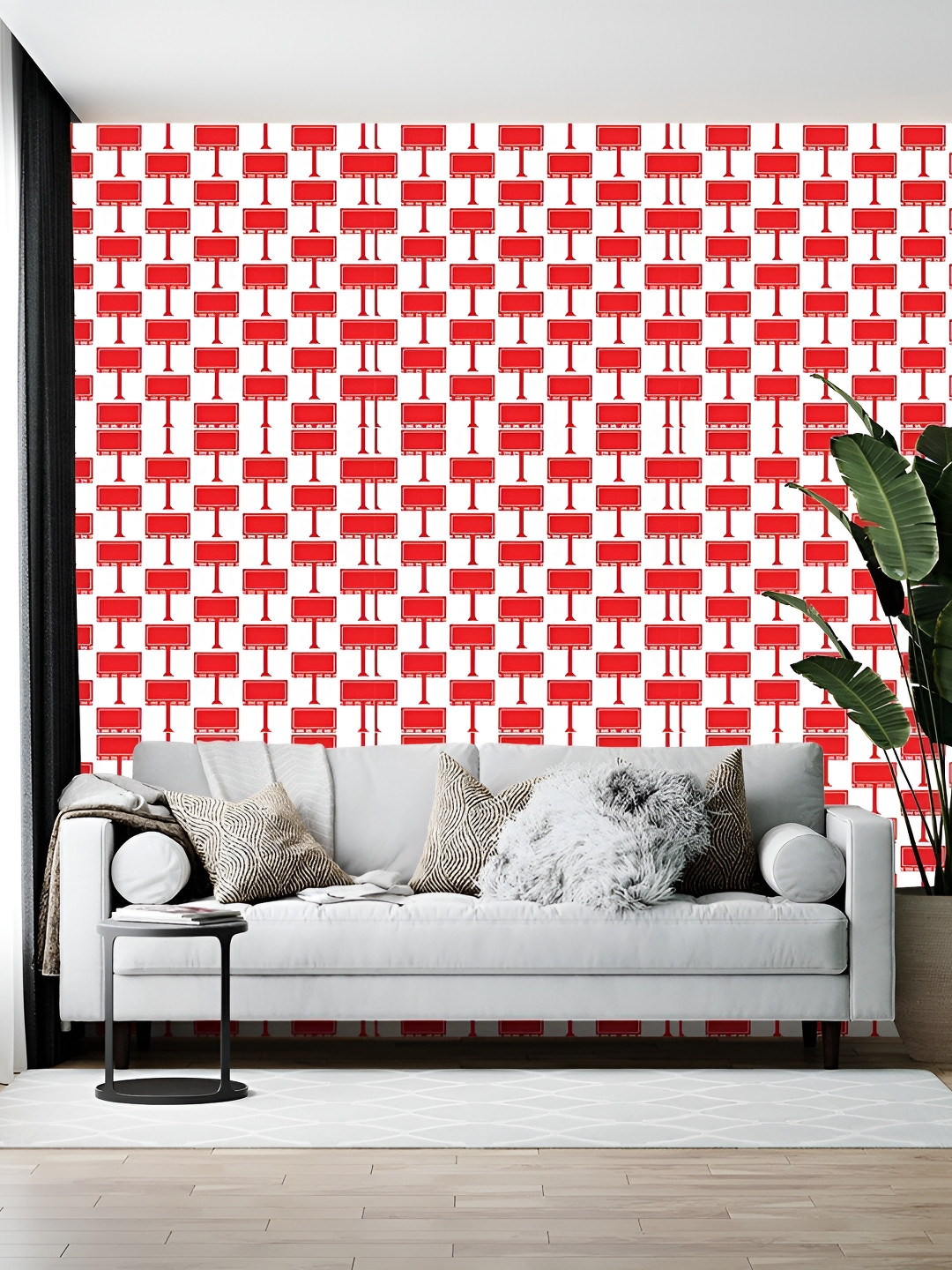 Wallpics Red & White Geometric Printed Self Adhesive Wall Sticker