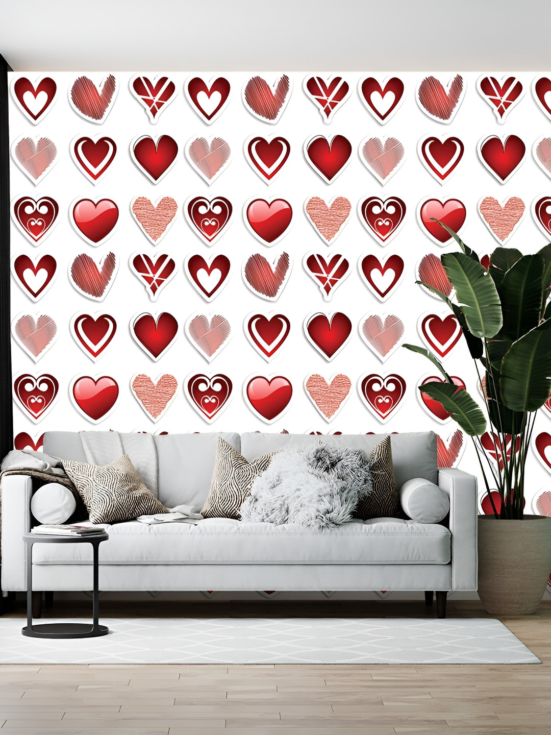 Wallpics Red & White Printed Self-Adhesive Wallpaper
