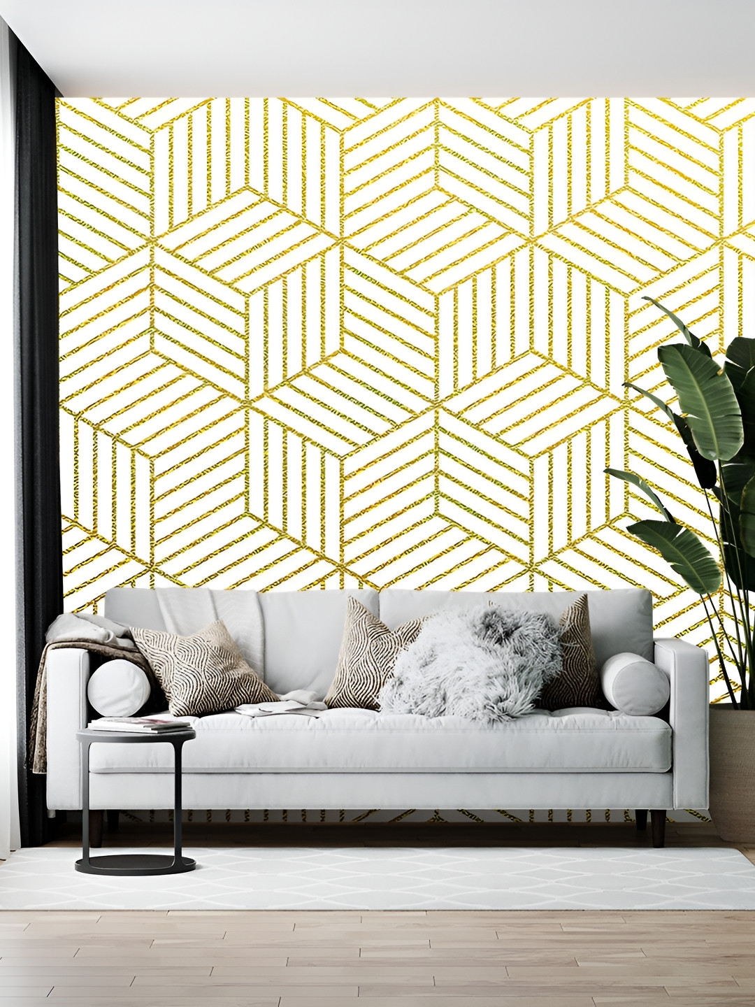 Wallpics White & Gold Toned Geometric Printed Self-Adhesive Wallpaper