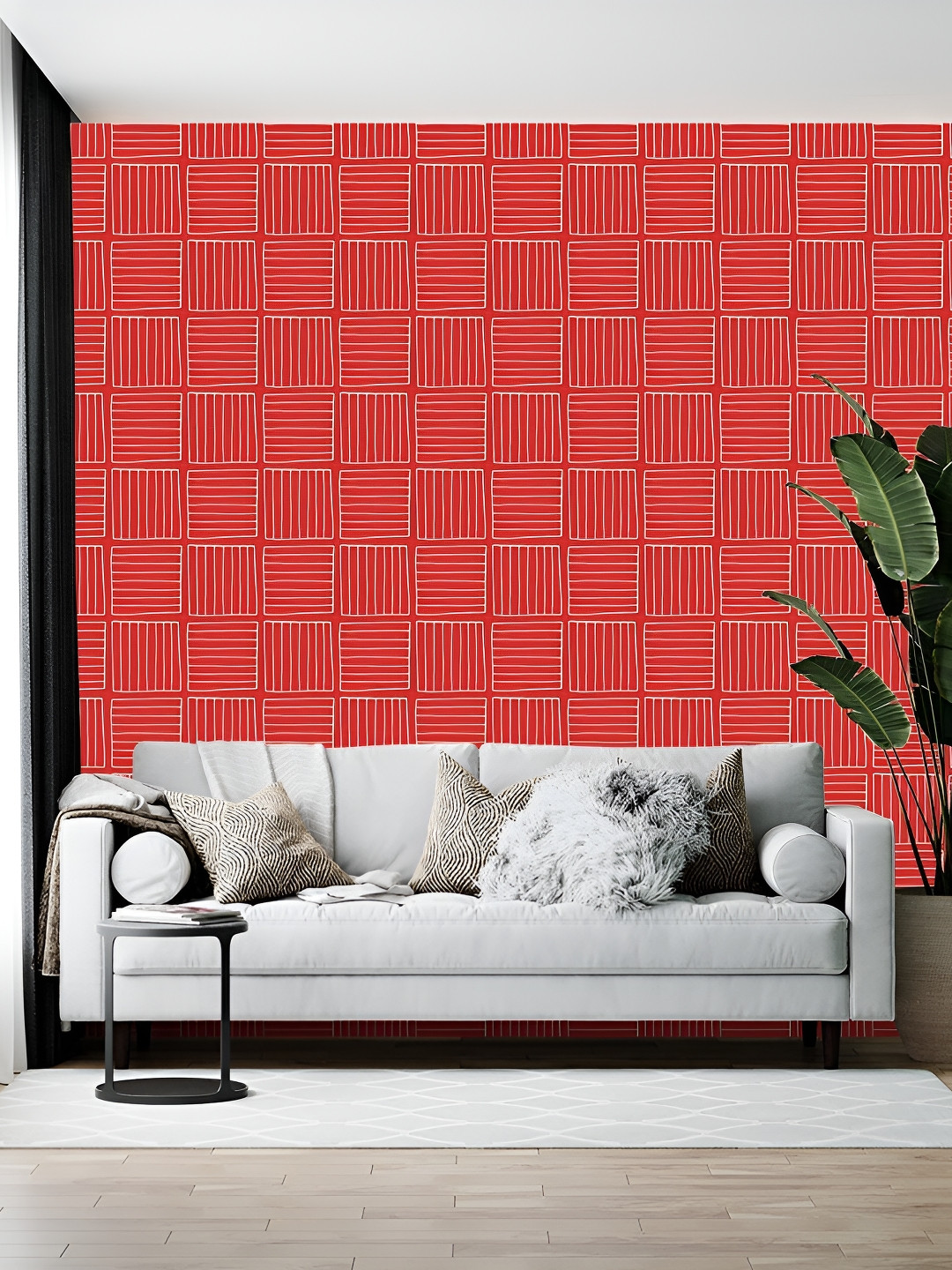 Wallpics Red Printed Self-Adhesive Wallpaper