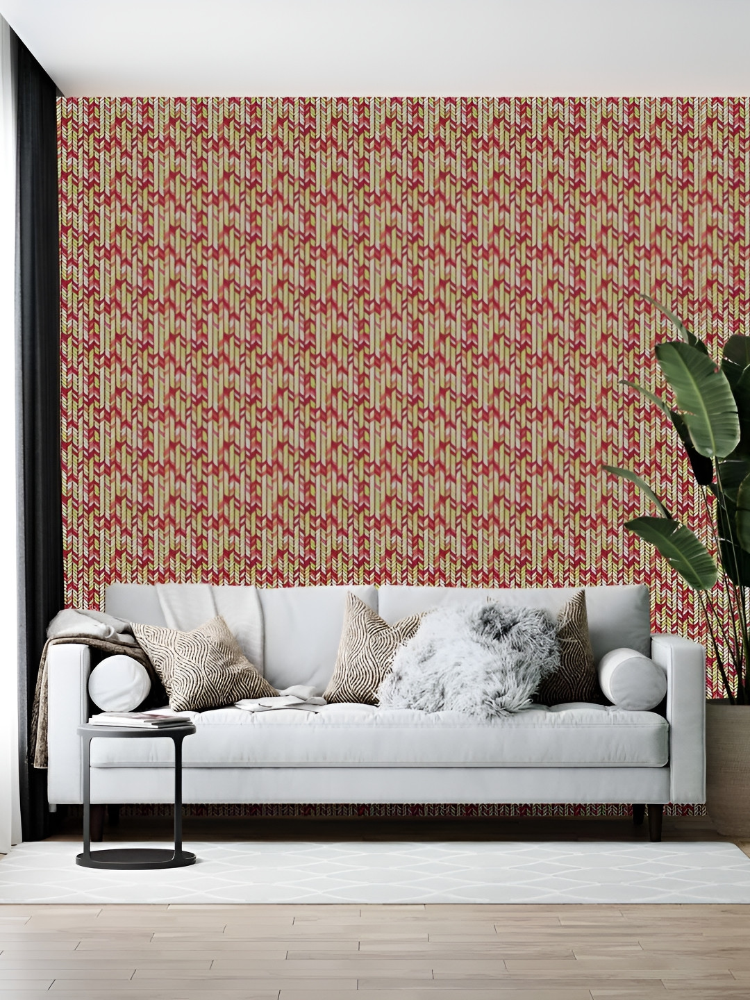 Wallpics Red & Yellow Geometric Printed Self Adhesive Wallpaper