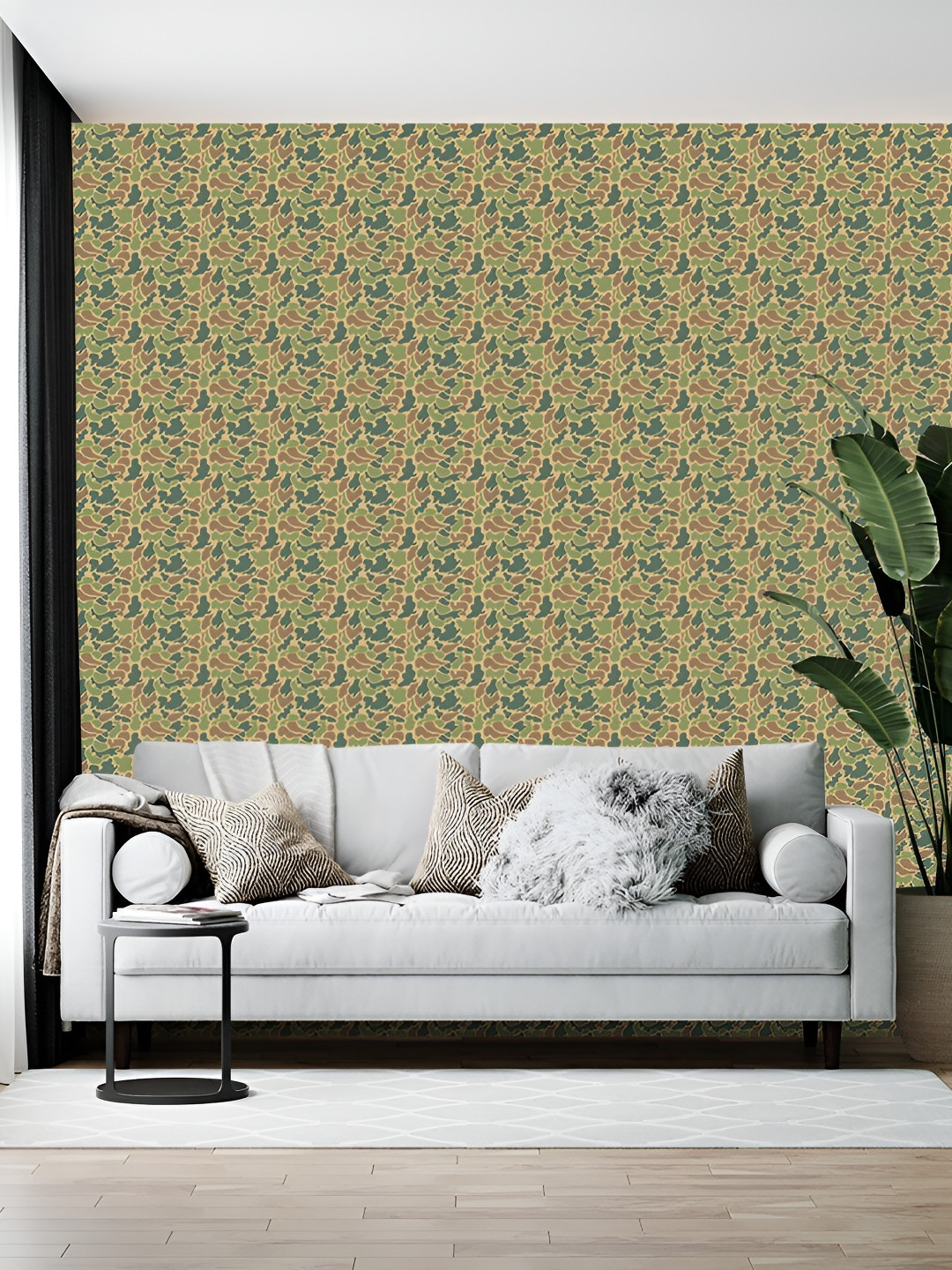Wallpics Olive Green & Brown Abstract Printed Self-Adhesive Wallpaper