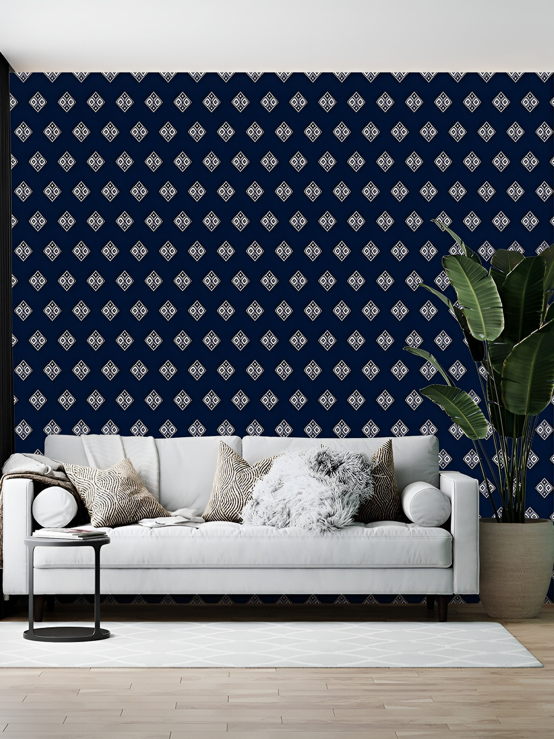 Wallpics Navy Blue & White Printed Self-Adhesive Wallpaper
