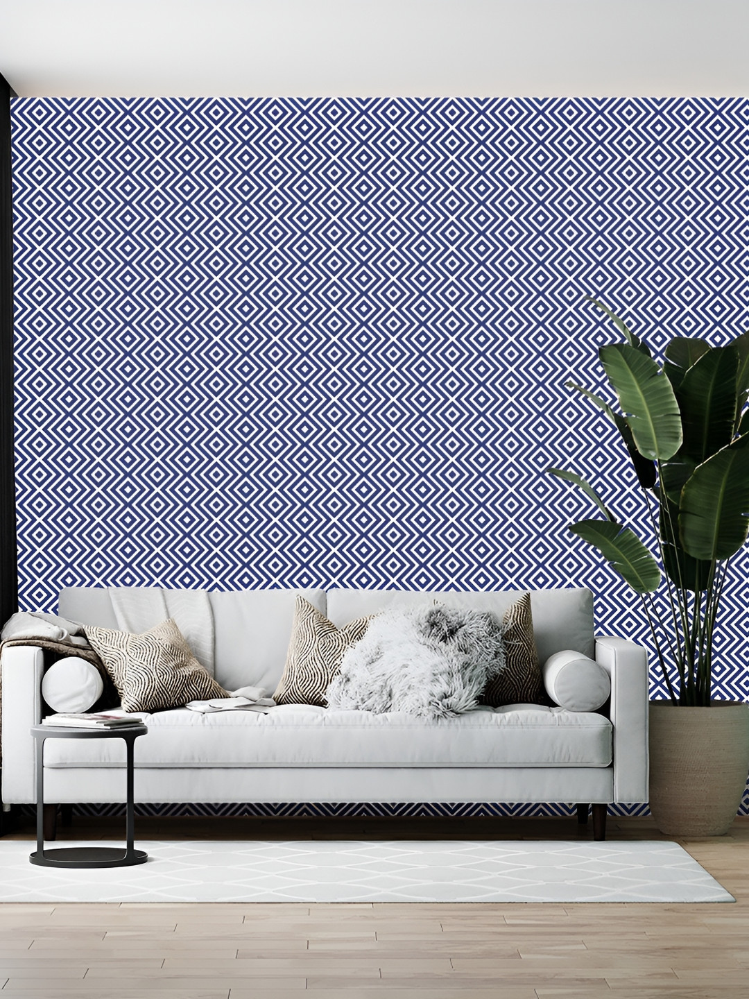Wallpics Blue & White Geometric Printed Self Adhesive Wallpaper