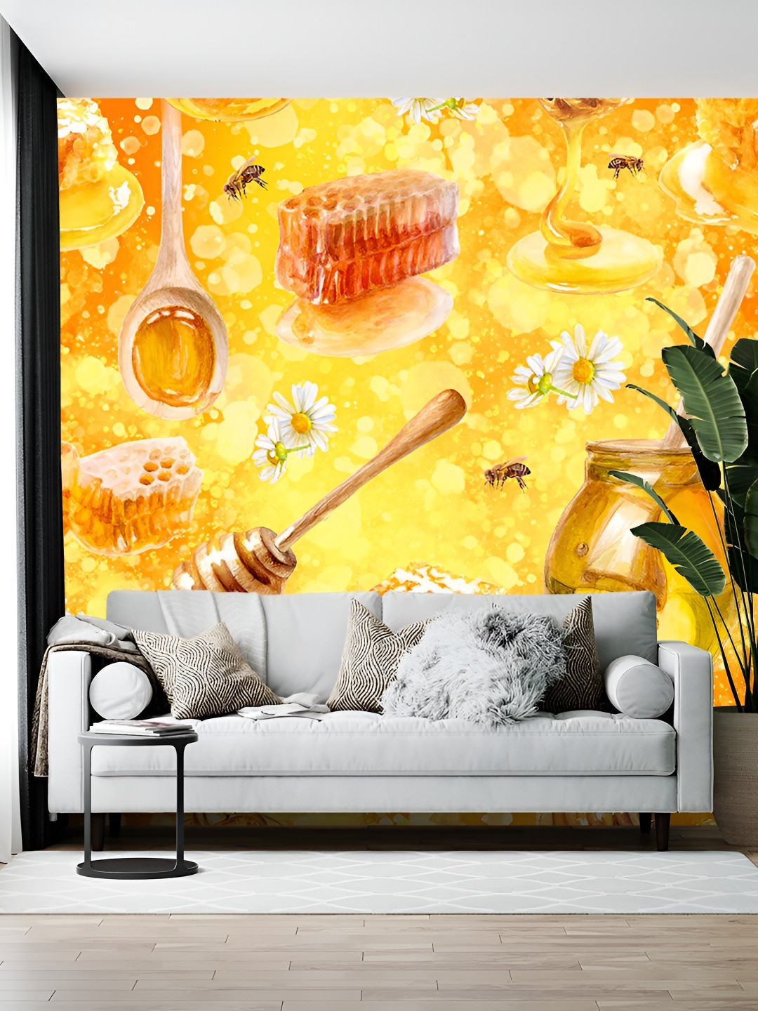Wallpics Yellow & Orange Floral Printed Self Adhesive Wall Stickers