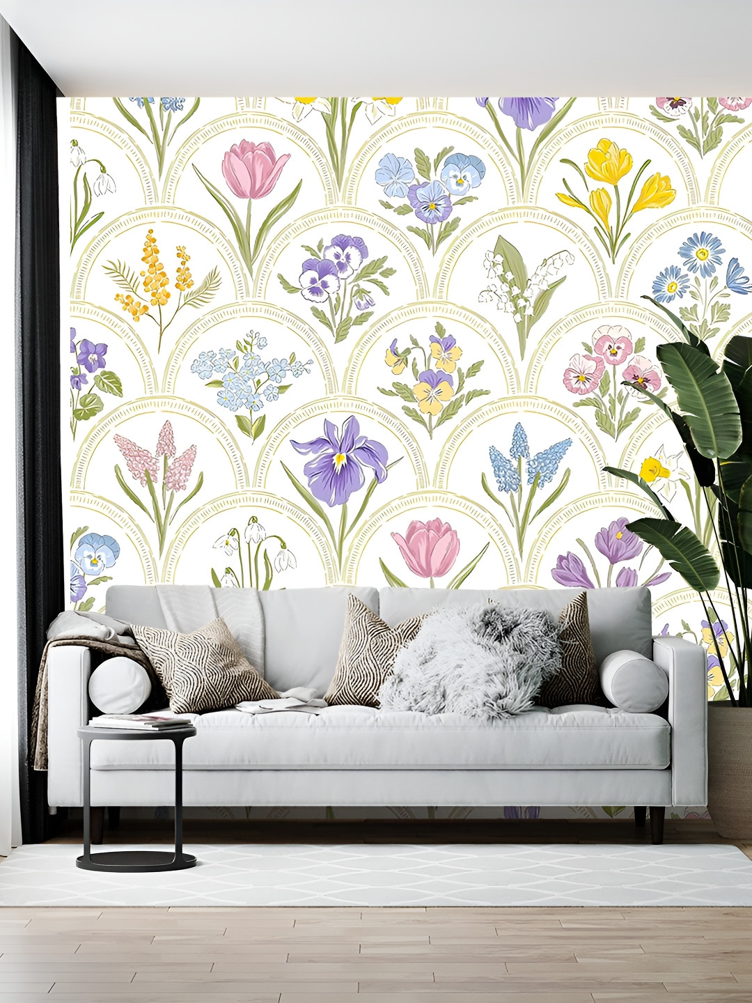 Wallpics White & Blue Floral Printed Self Adhesive Wall Stickers