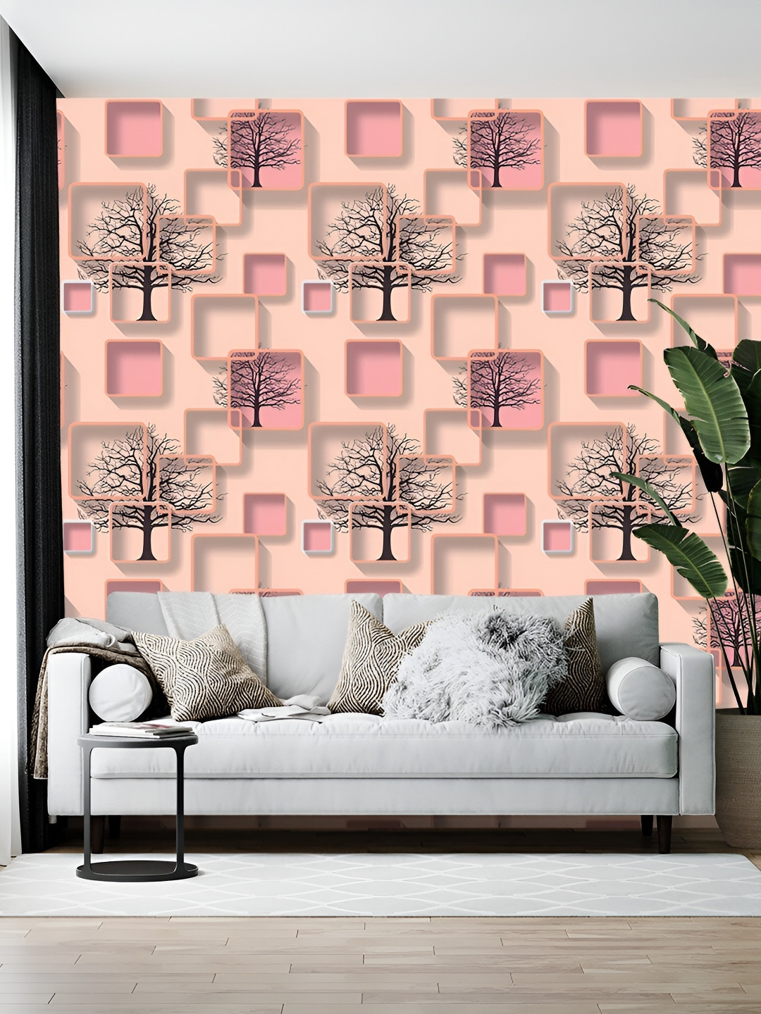 Wallpics Pink & Black Geometric Printed Self-Adhesive Wallpaper