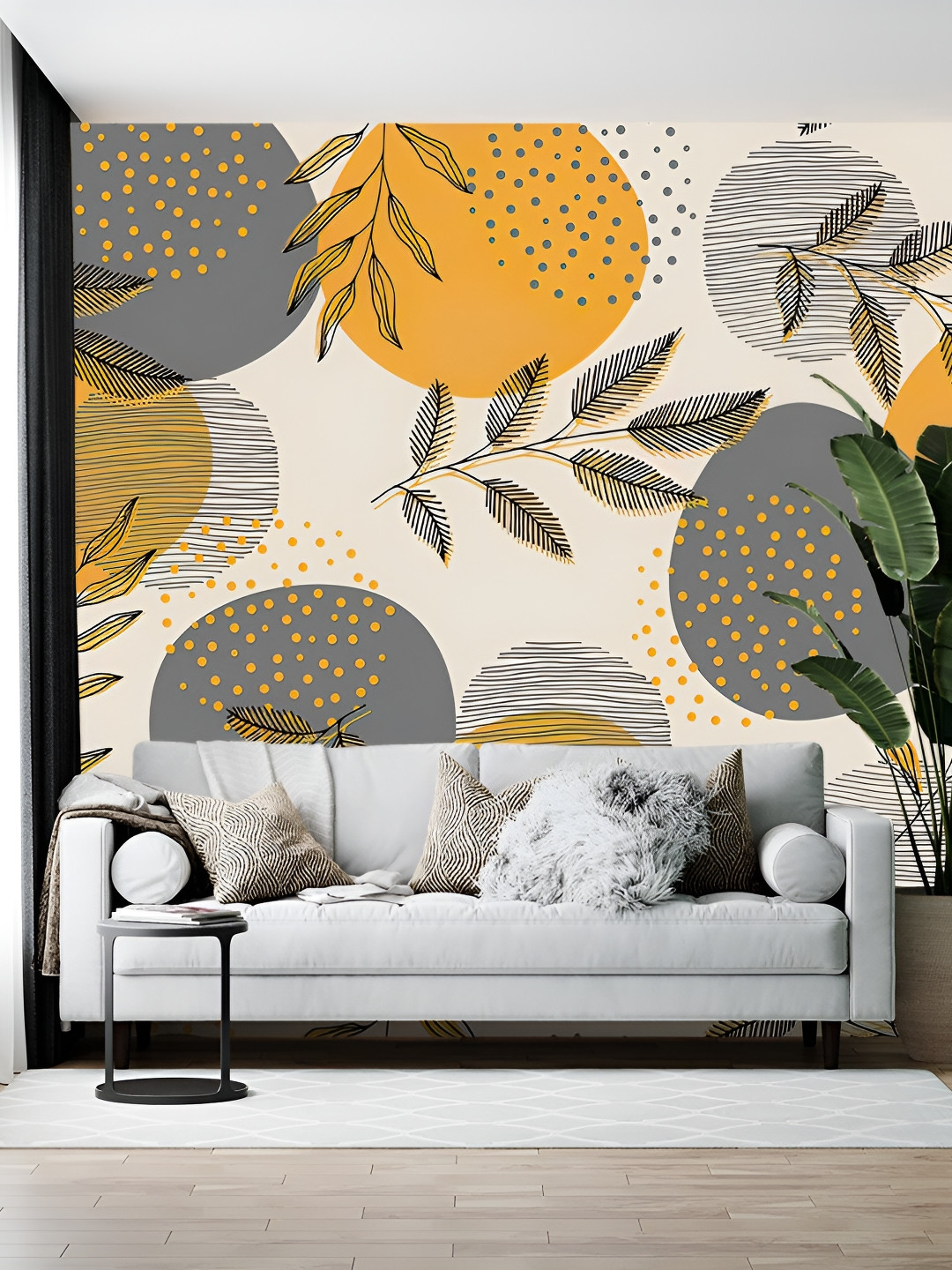 Wallpics Grey & Yellow Printed Self-Adhesive Wallpaper
