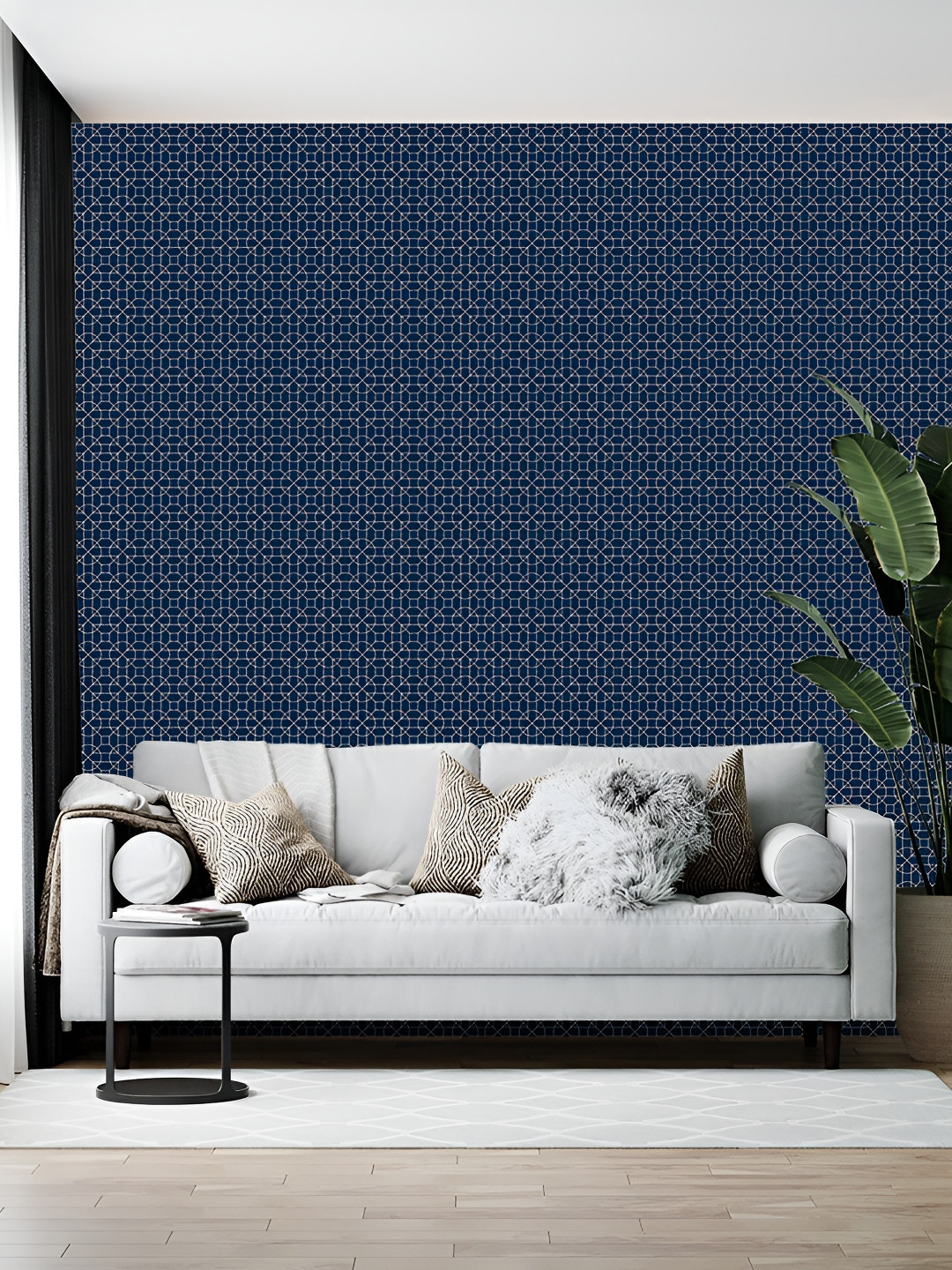 Wallpics Navy Blue & White Geometric Printed Self-Adhesive Wallpaper