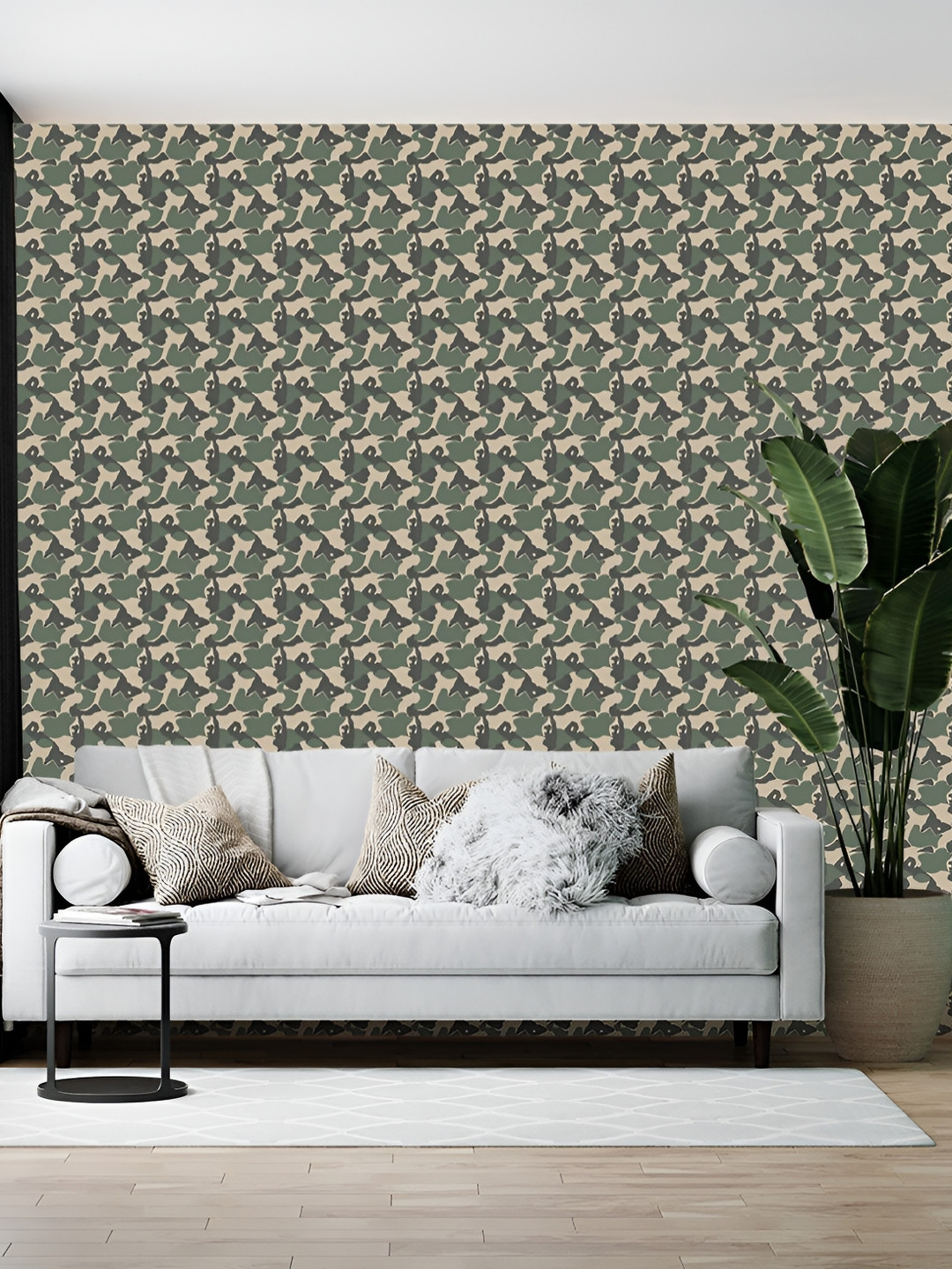 Wallpics Olive Green Printed Self-Adhesive Wallpaper