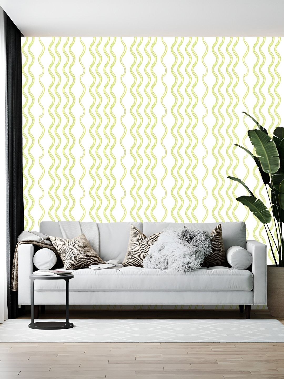 Wallpics White & Light Green Printed Self-Adhesive Wallpaper