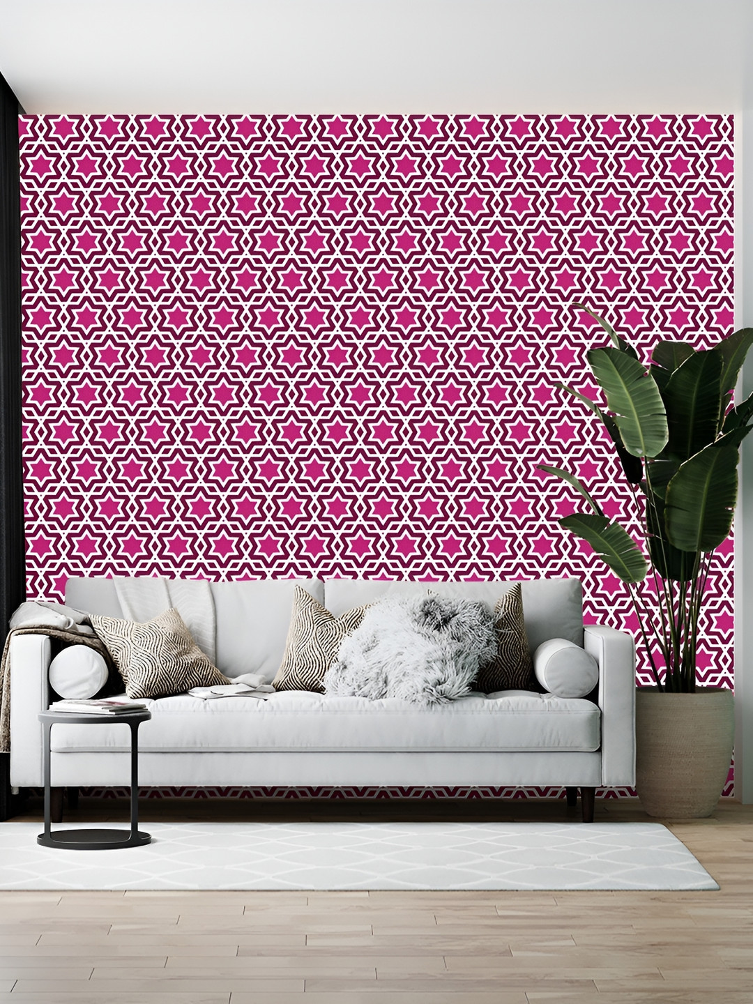 Wallpics Magenta & White Floral Printed Self Adhesive Wall Stickers