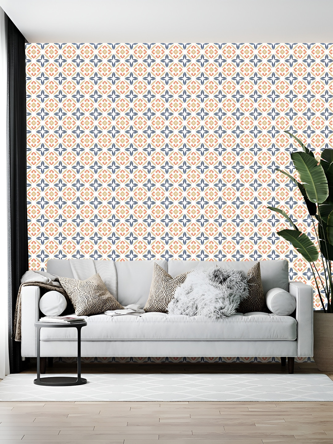 Wallpics White & Blue Printed Self Adhesive Decorative Wallpaper