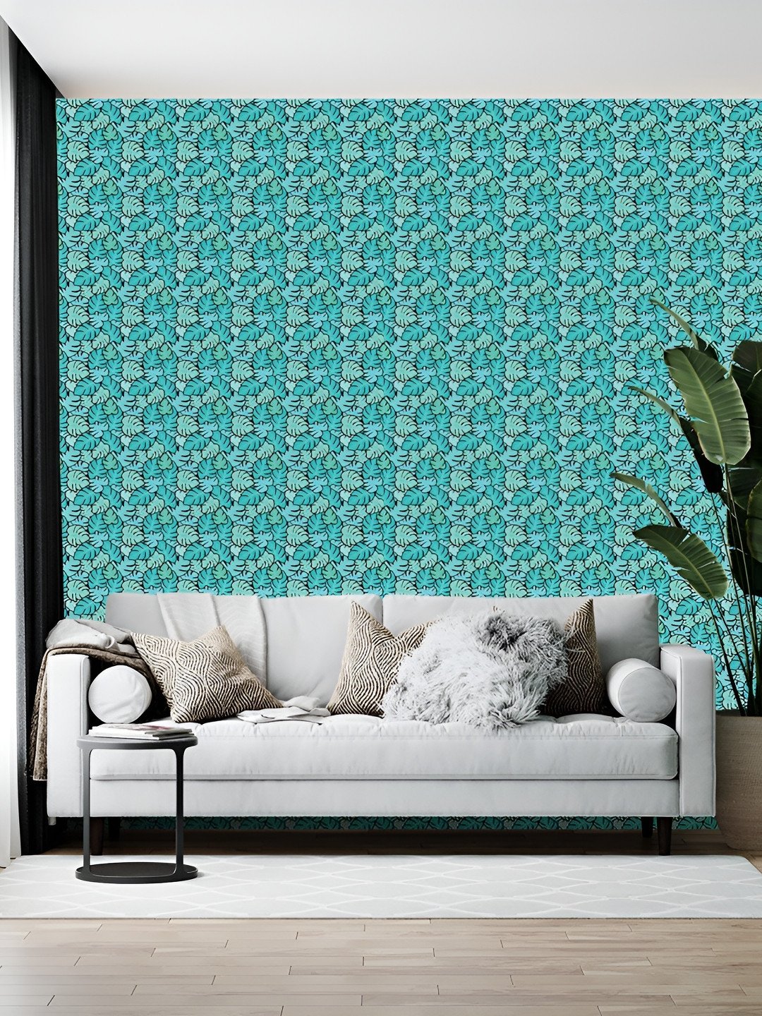 Wallpics Turquoise Blue Printed Self-Adhesive Wallpaper