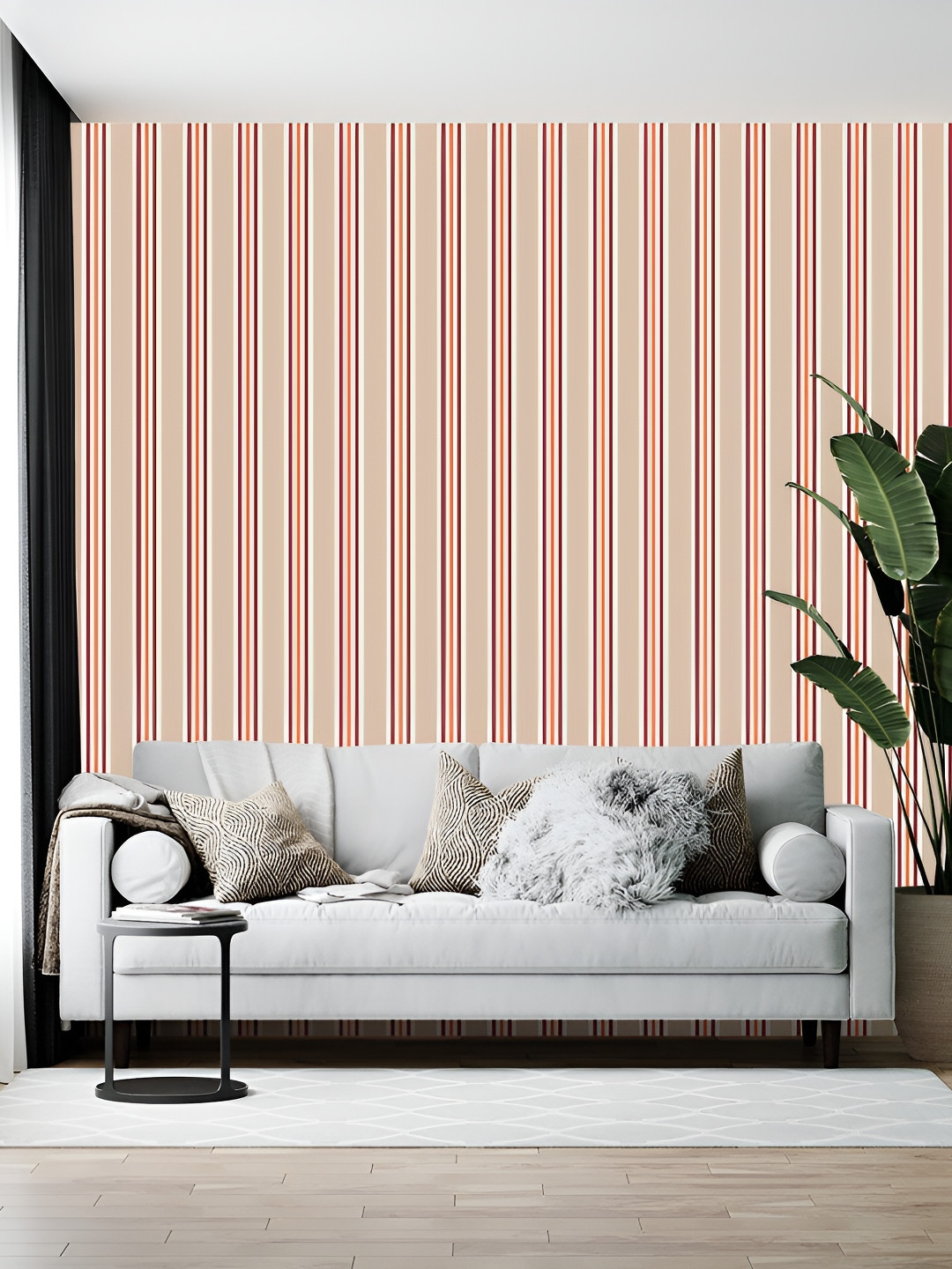 Wallpics Beige & Pink Striped Self-Adhesive Wallpaper