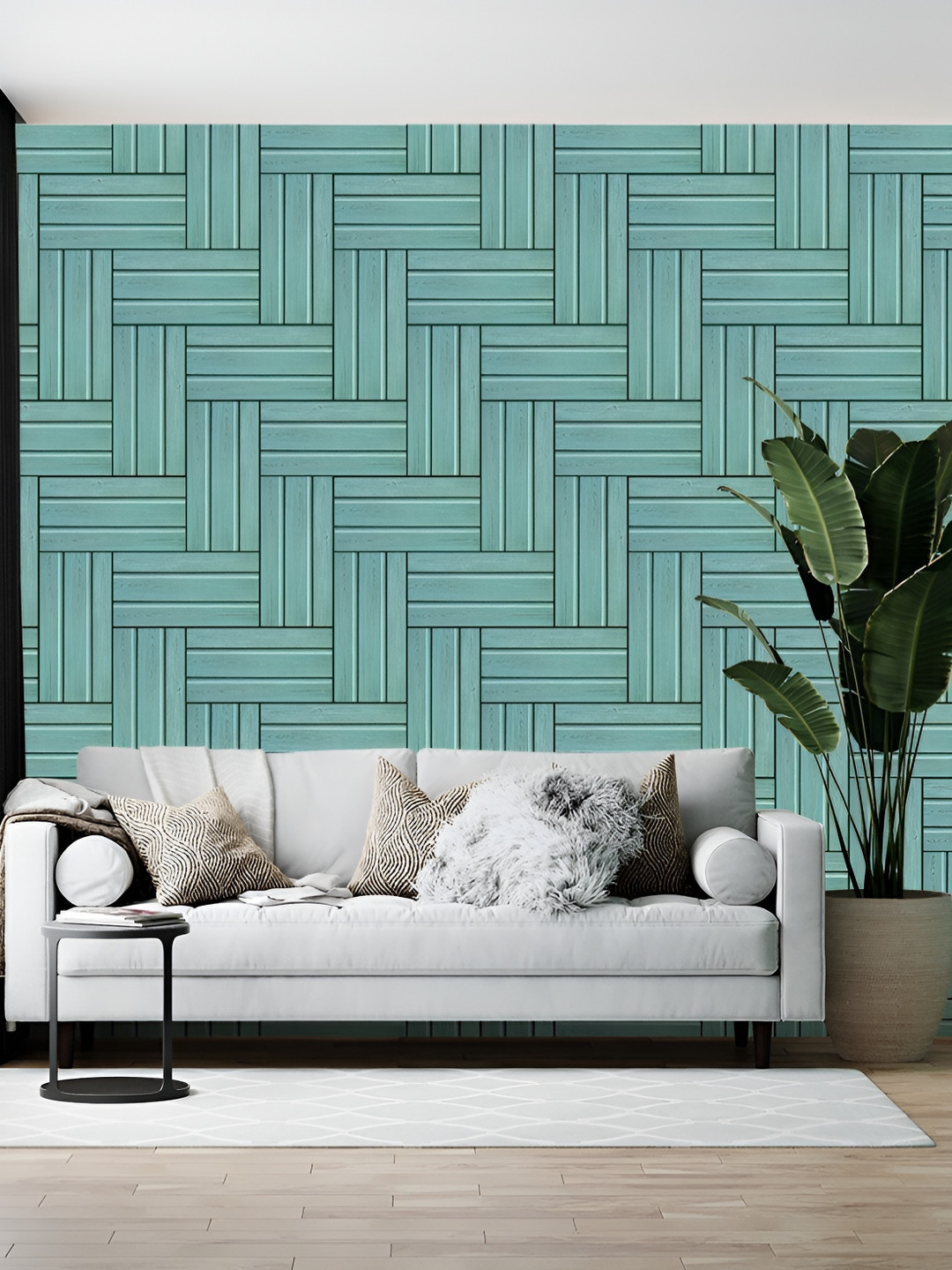Wallpics Sea Green & Black Printed Wallpaper