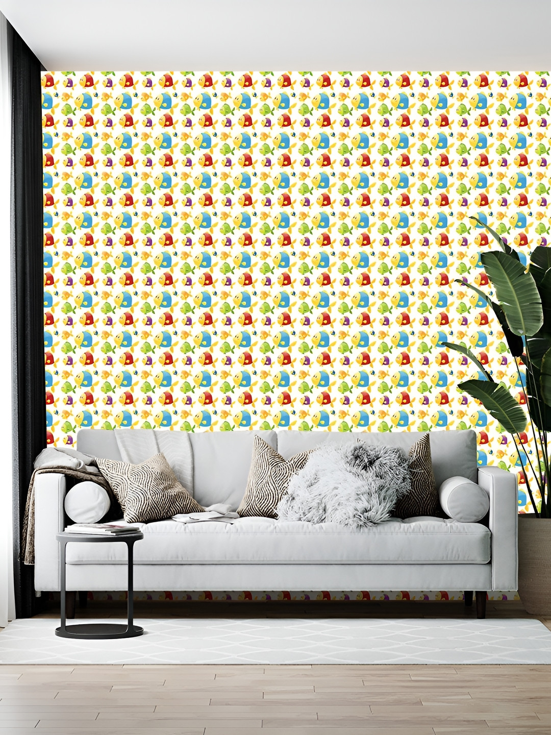 Wallpics Cream & Blue Abstract Printed Wallpaper