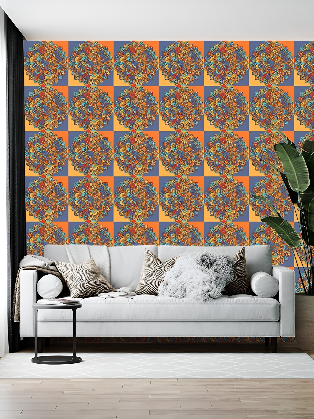 Wallpics Rust & Blue Abstract Printed Wallpaper