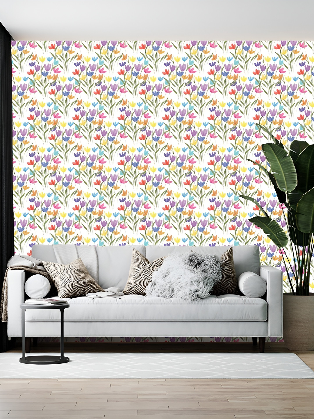 Wallpics White & Lavender Abstract Printed Wall Paper