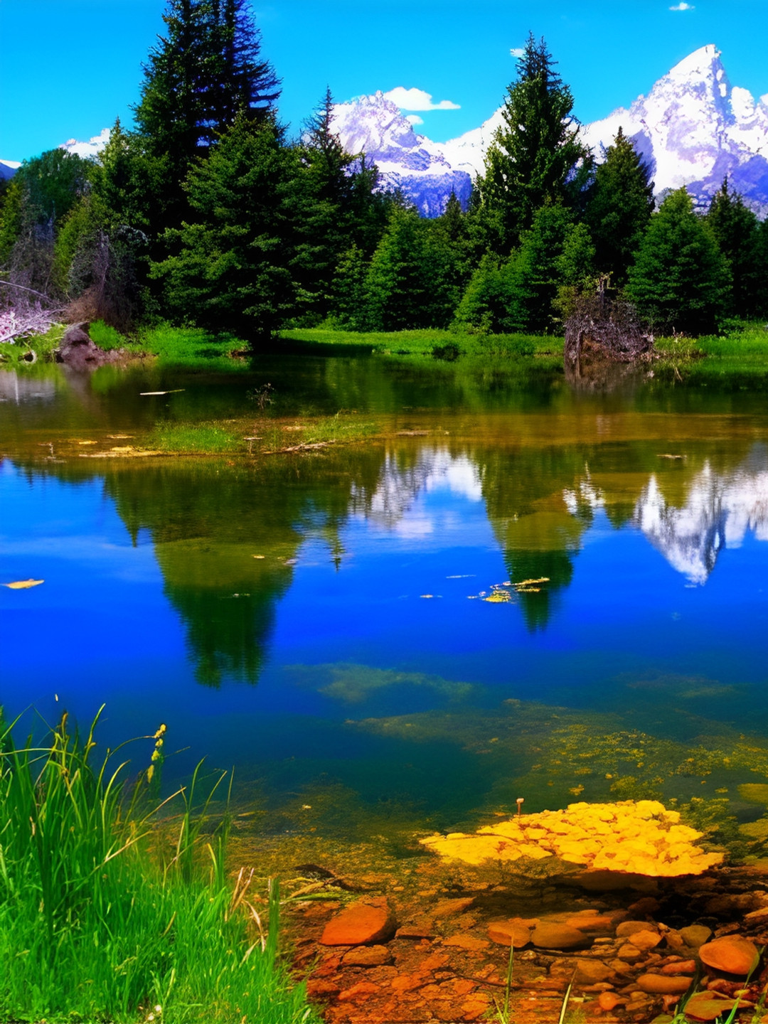 Wallpics Blue & Green Nature Printed Wall Paper