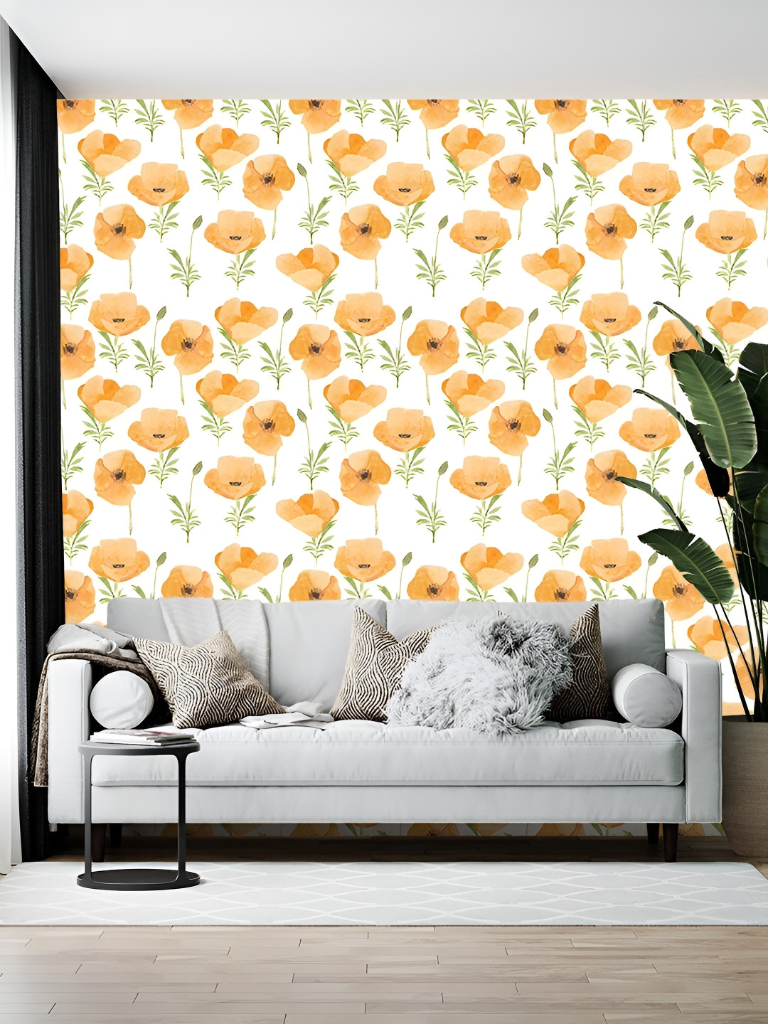 Wallpics White & Yellow Printed Self-Adhesive Wall Paper