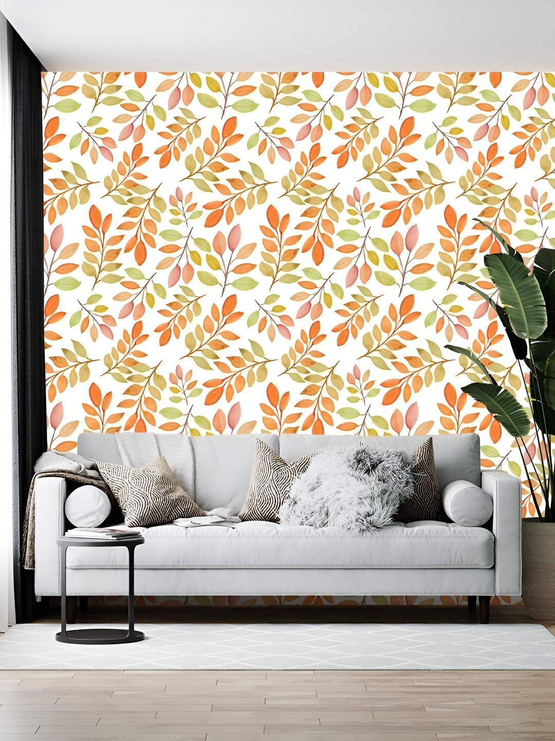 Wallpics White & Orange Self-Adhesive Wall Paper