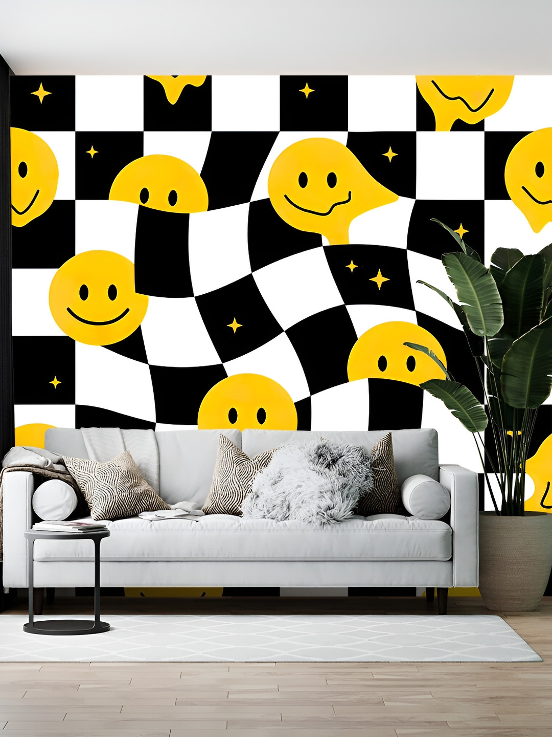 Wallpics White & Black Abstract Printed Self Adhesive Wall Stickers