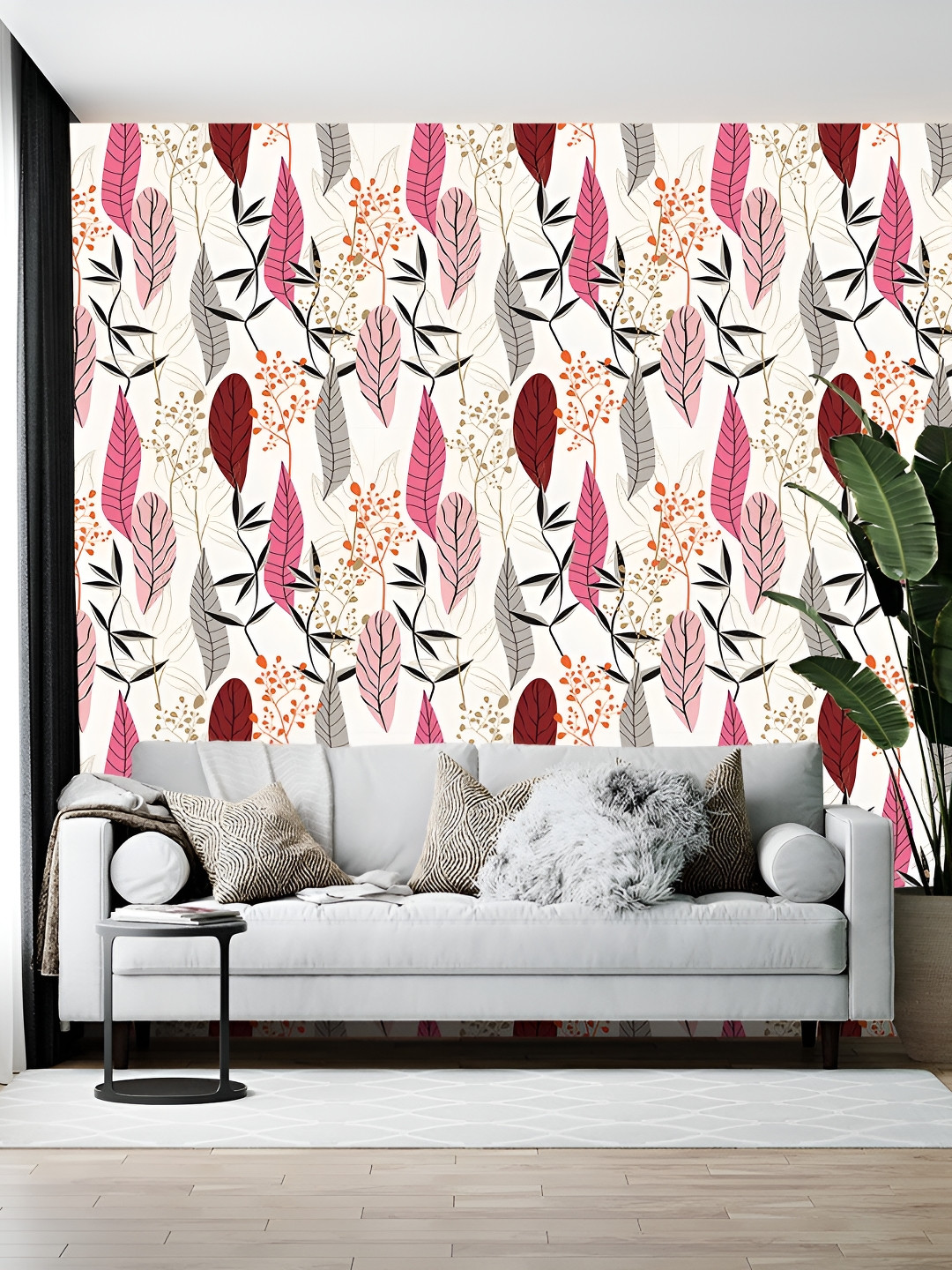 Wallpics White & Pink Printed Wall Paper