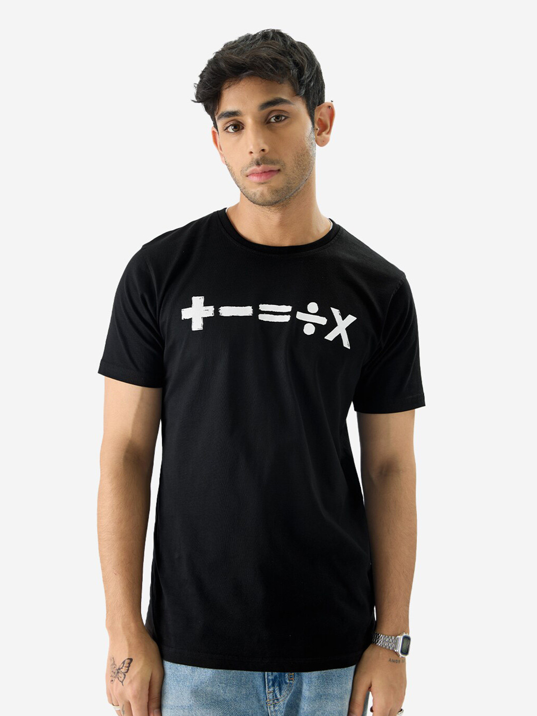 The Souled Store Black & White Mathematics Printed Pure Corton T-shirt