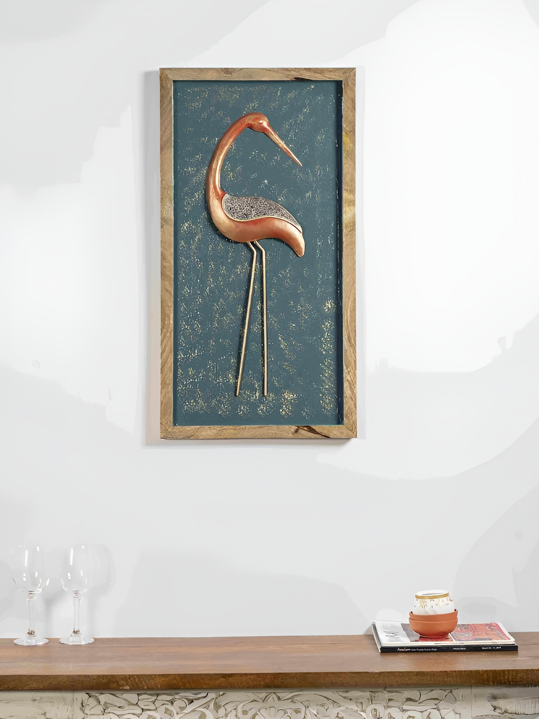 SANKALAN CREATIONS Grey Iron Bird Painted Wall Art