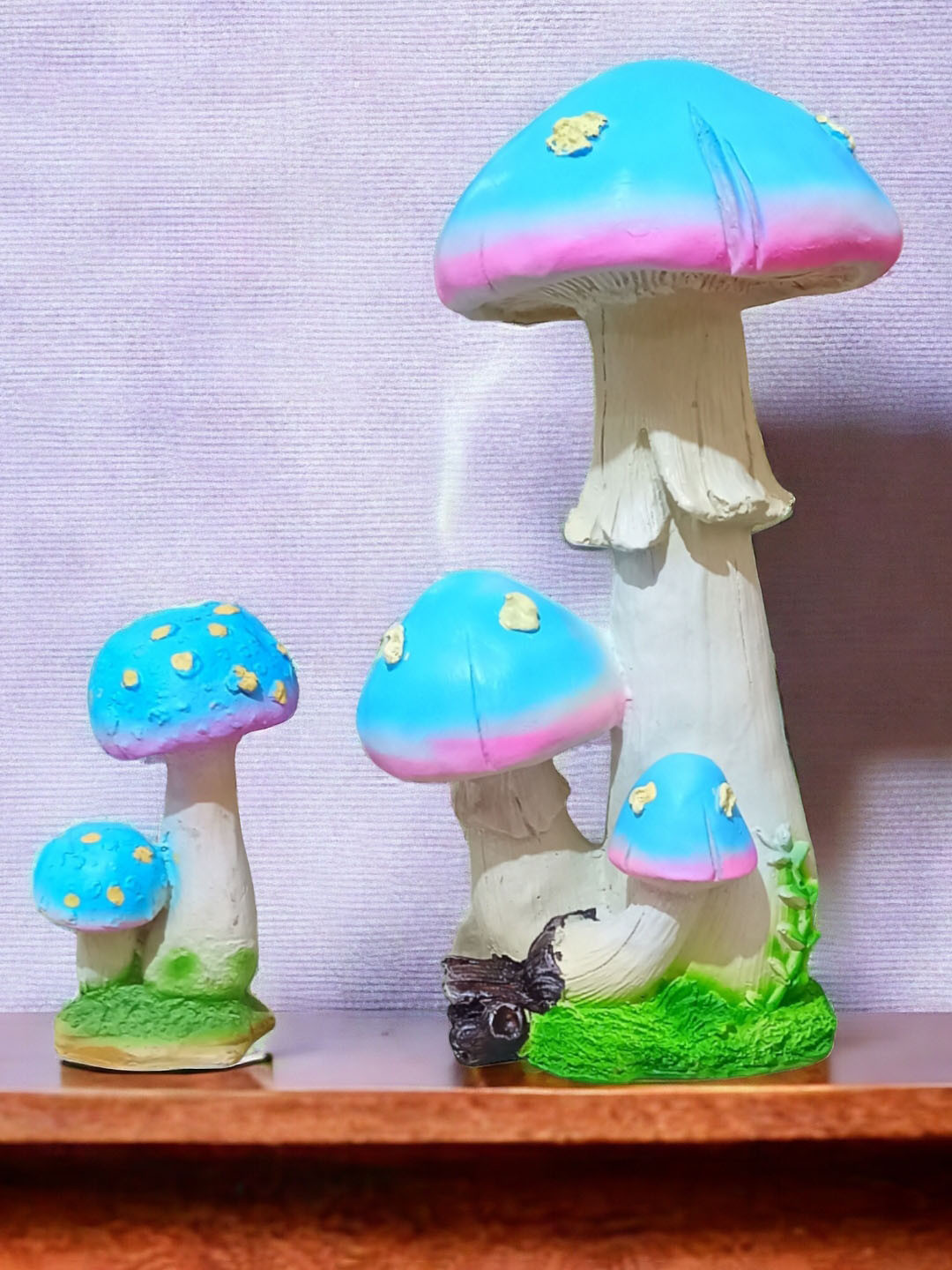 SANKALAN CREATIONS Garden Glow Mushrooms White Marble Glossy Living Room Set of 2 Medium Showpieces - 15.7 Inches