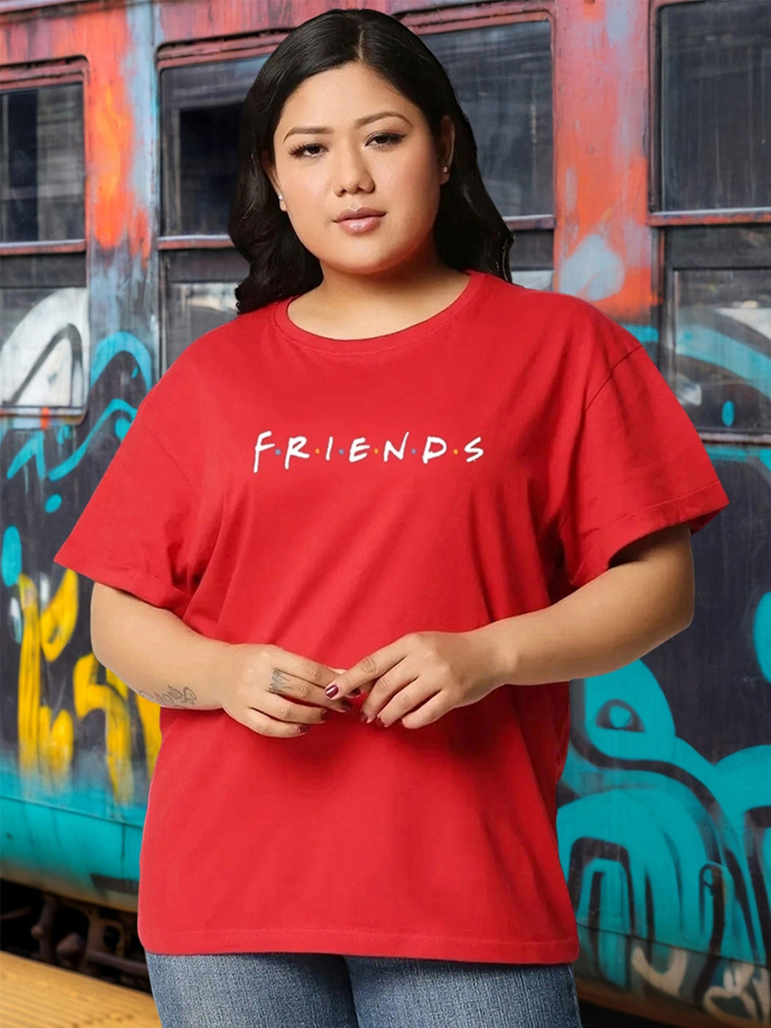 Bewakoof Plus Friends Printed Round Neck Short Sleeves Cotton Relaxed Fit T-shirt