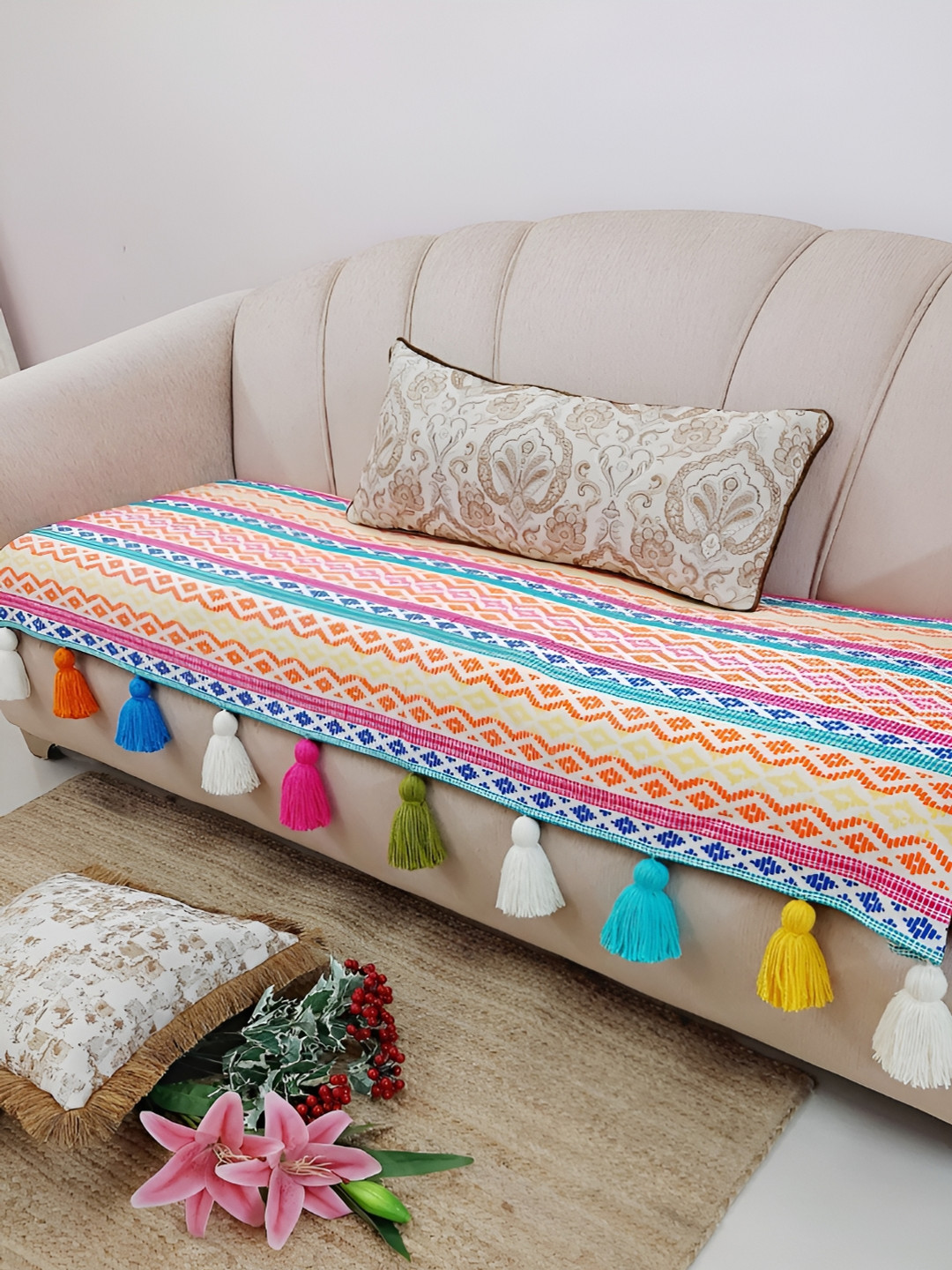 THROWPILLOW Pink & Yellow Printed Sofa Cover