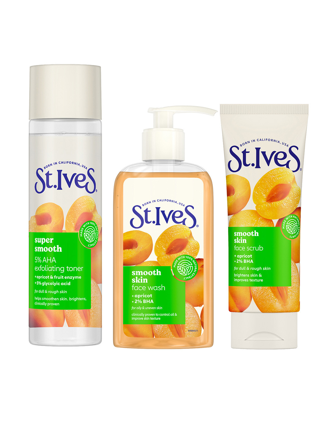 St. Ives Set of Smooth Face Wash 190 g + Face Scrub 100 g + Face Toner 150 ml