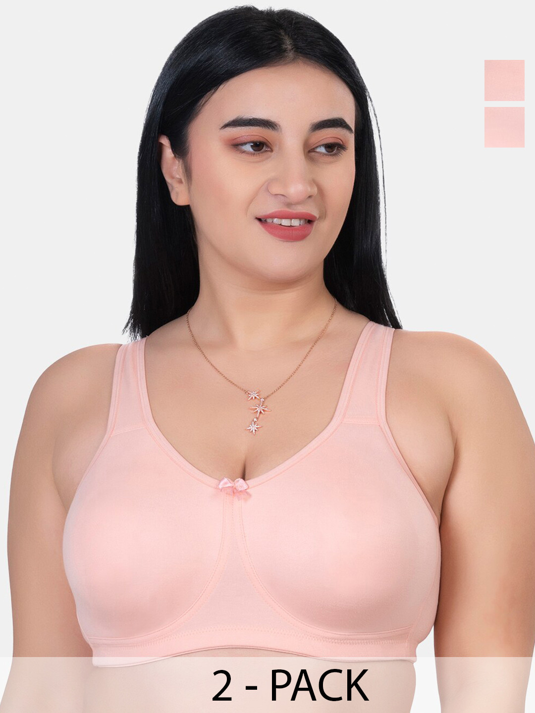 KOMLI Pack Of 2 Full Coverage Non Padded Seamless Cotton T-shirt Bras- Side Shaper