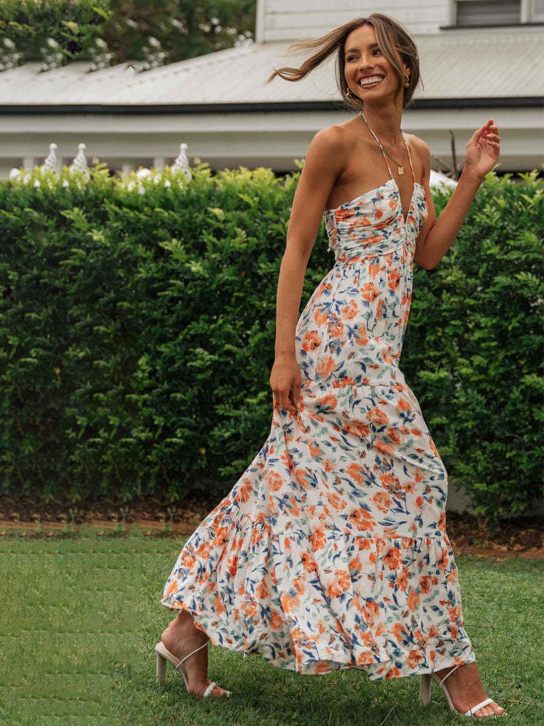 Buy StyleCast White Floral Printed Halter Neck Chiffon Maxi A Line Dress Dresses for Women 28232790 Myntra